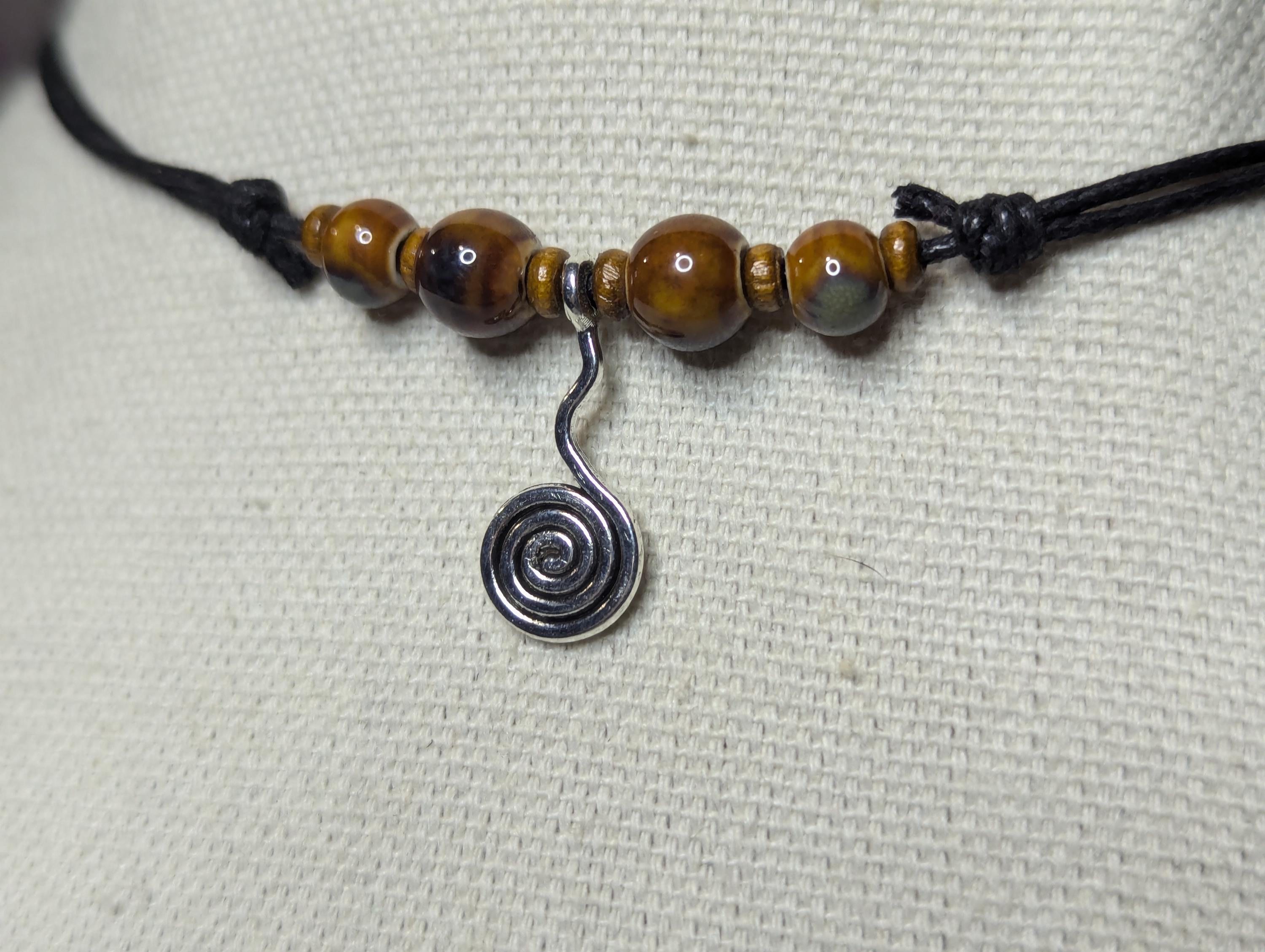 NoctemPottery Ceramic Beaded Hanging Spiral Charm Pendant Necklace