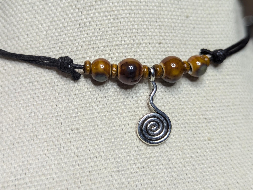 NoctemPottery Ceramic Beaded Hanging Spiral Charm Pendant Necklace