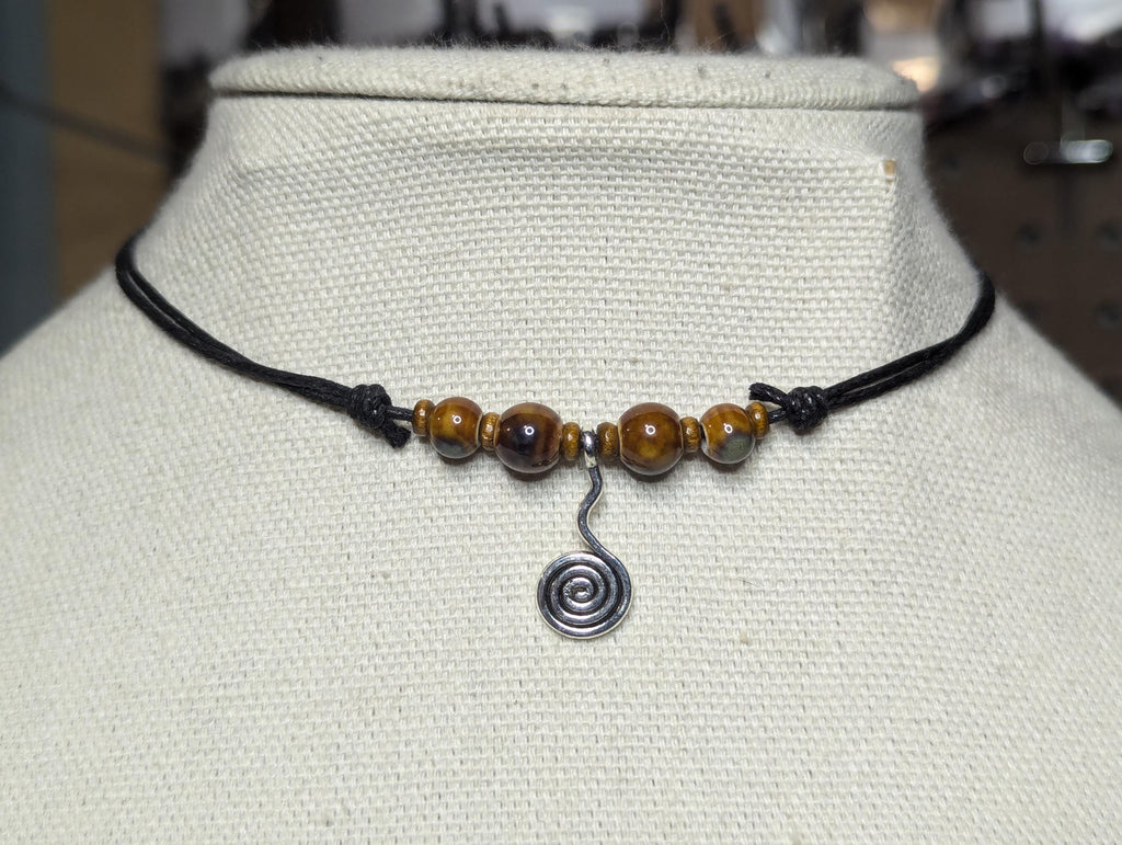 NoctemPottery Ceramic Beaded Hanging Spiral Charm Pendant Necklace