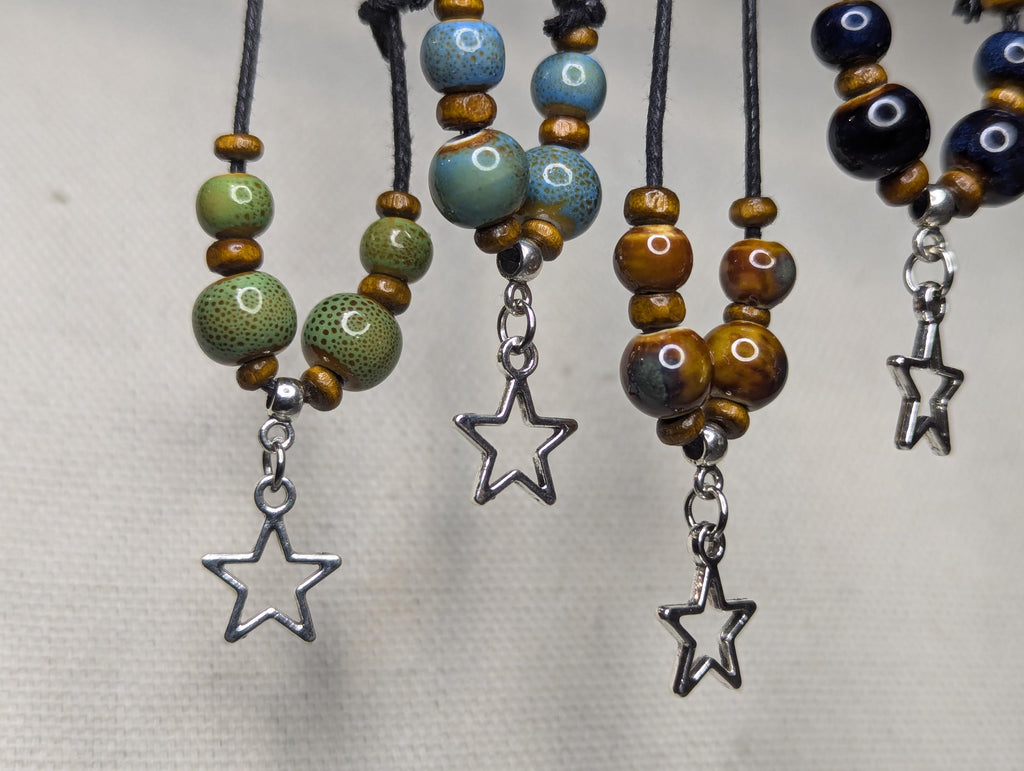 NoctemPottery Ceramic Beaded Star Charm Pendant Boho Choker