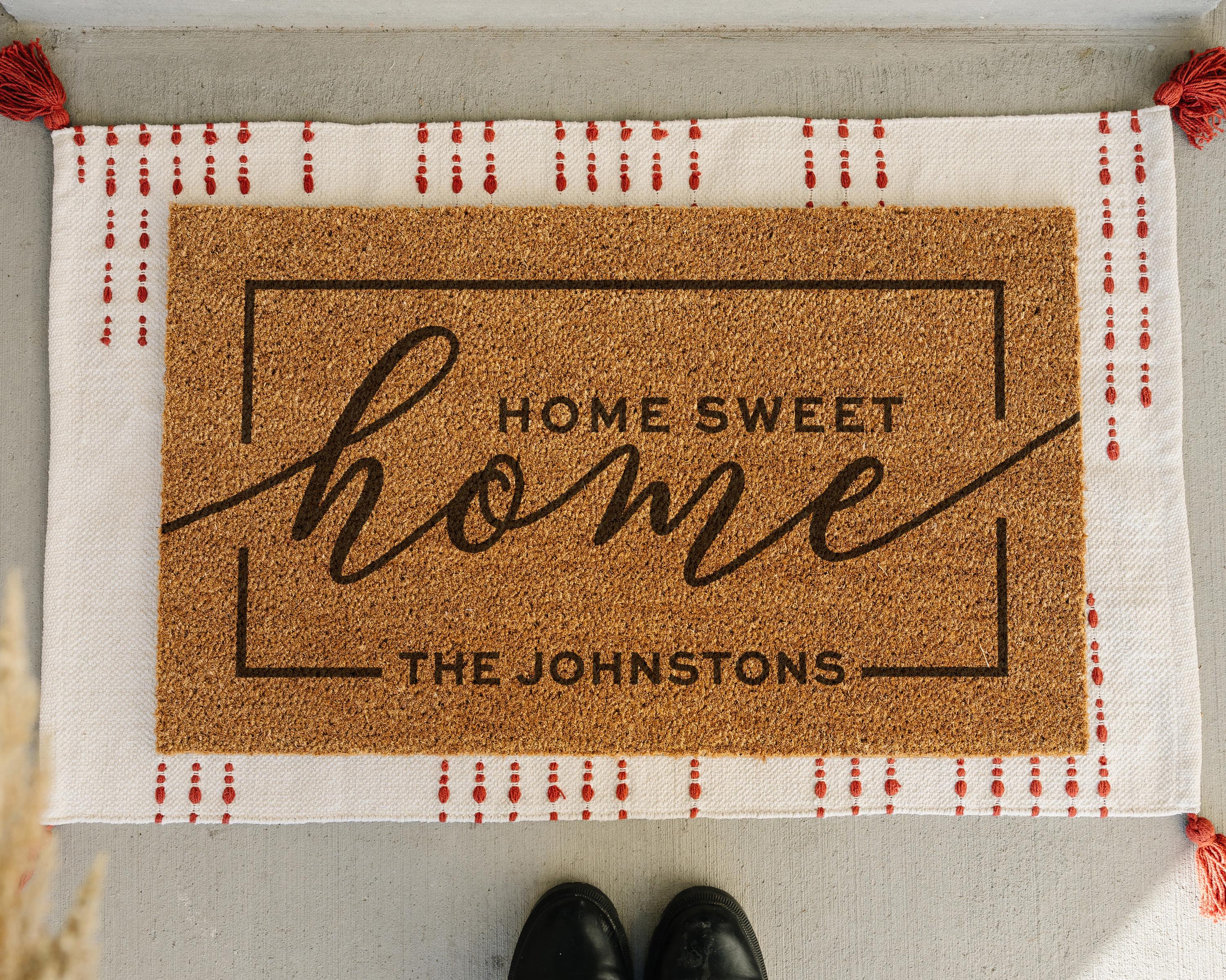 Personalized Home Sweet Home Doormat - Coir, Custom Sizes 16x24 to 24x36 in