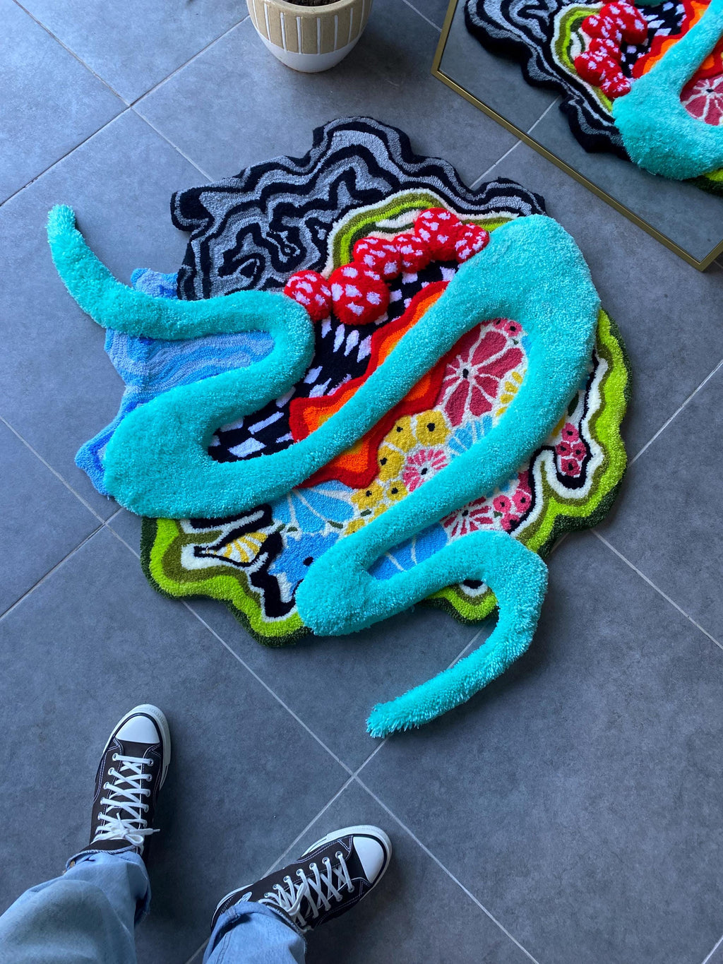 OrnnWorks The Backyard 3D Fluffy Handmade Tufted Rug