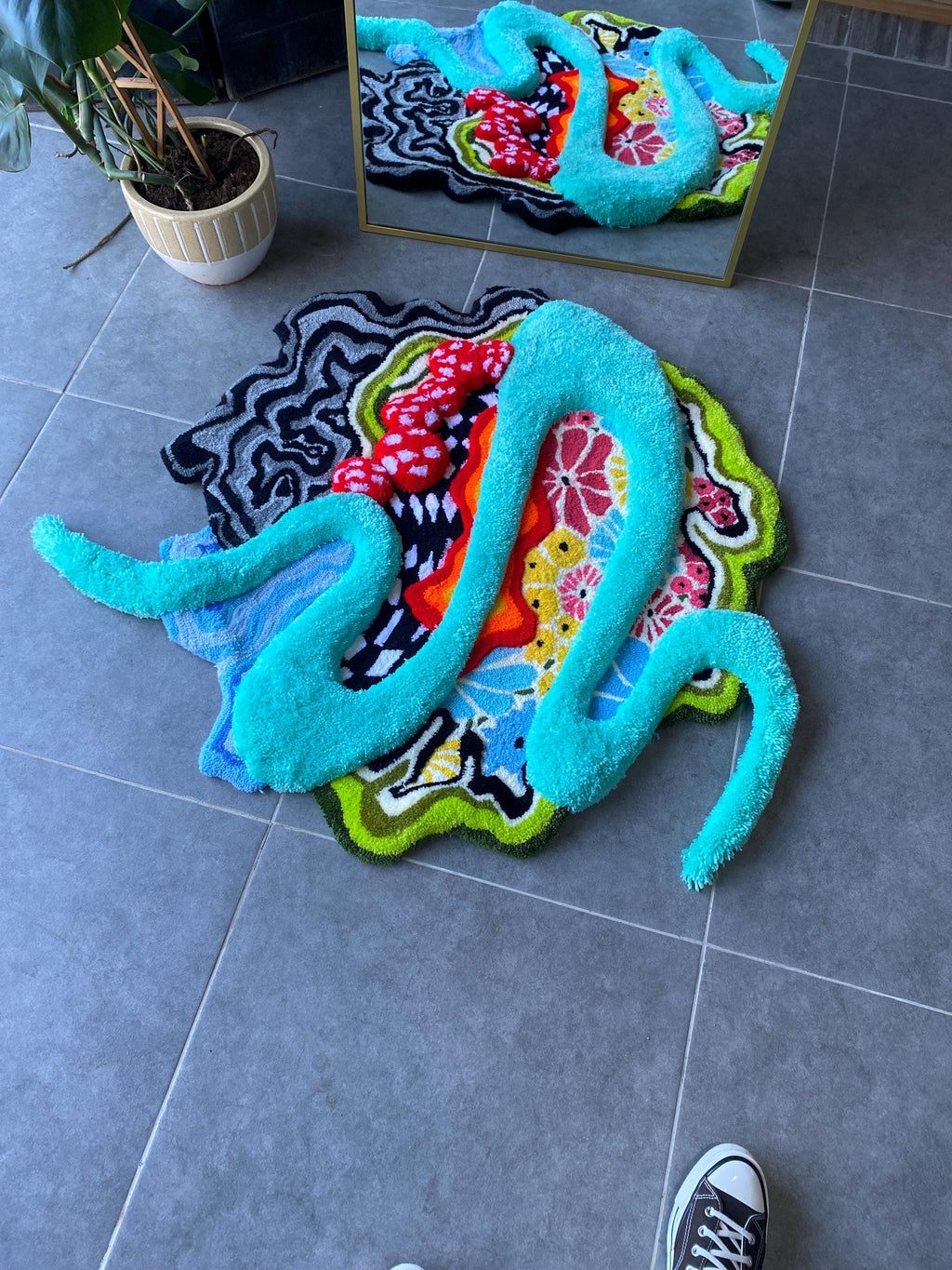 OrnnWorks The Backyard 3D Fluffy Handmade Tufted Rug
