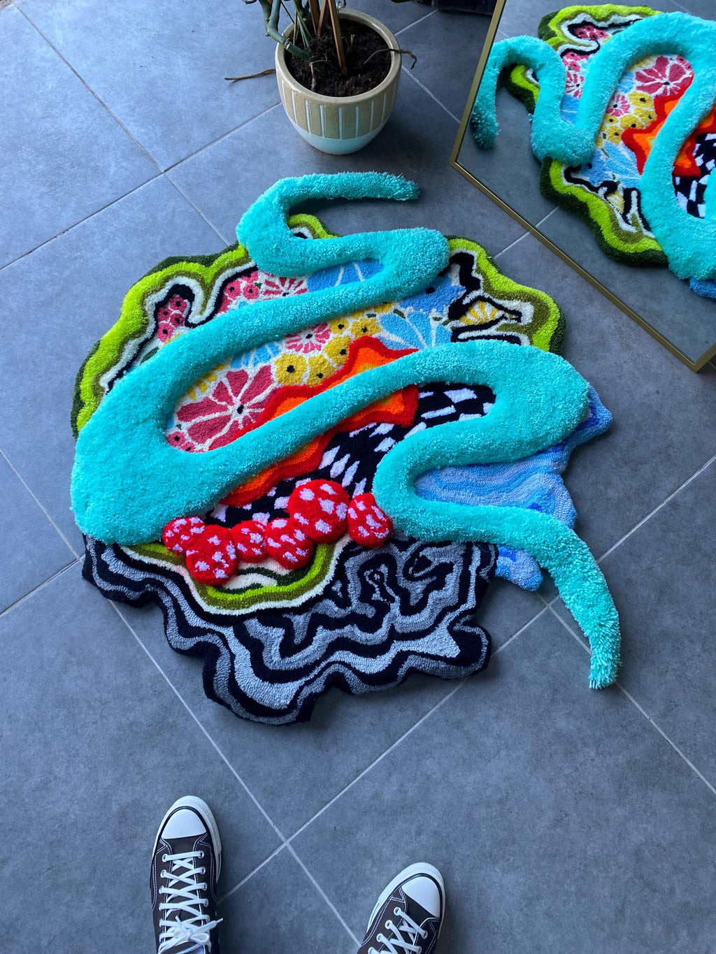 OrnnWorks The Backyard 3D Fluffy Handmade Tufted Rug