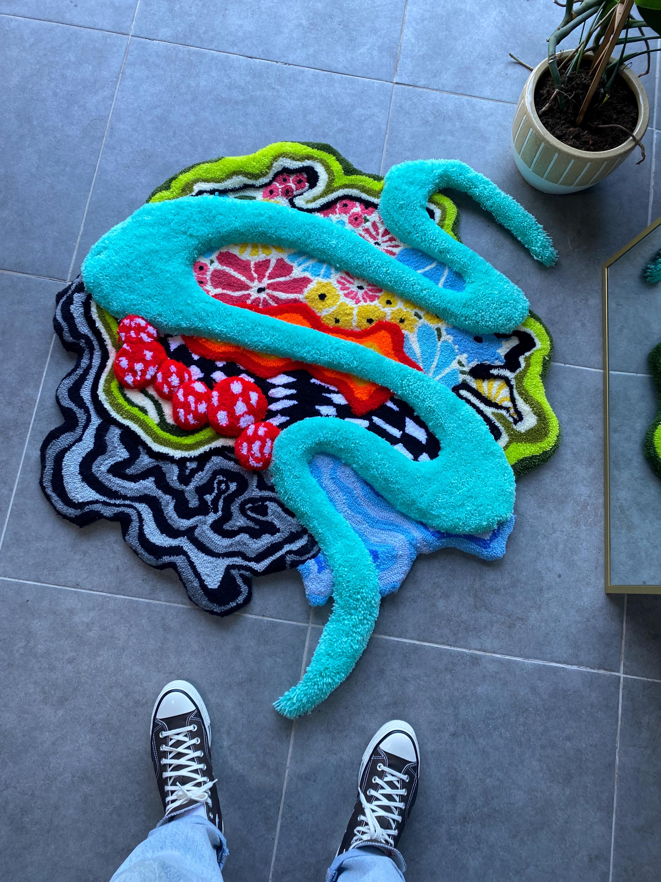 OrnnWorks The Backyard 3D Fluffy Handmade Tufted Rug