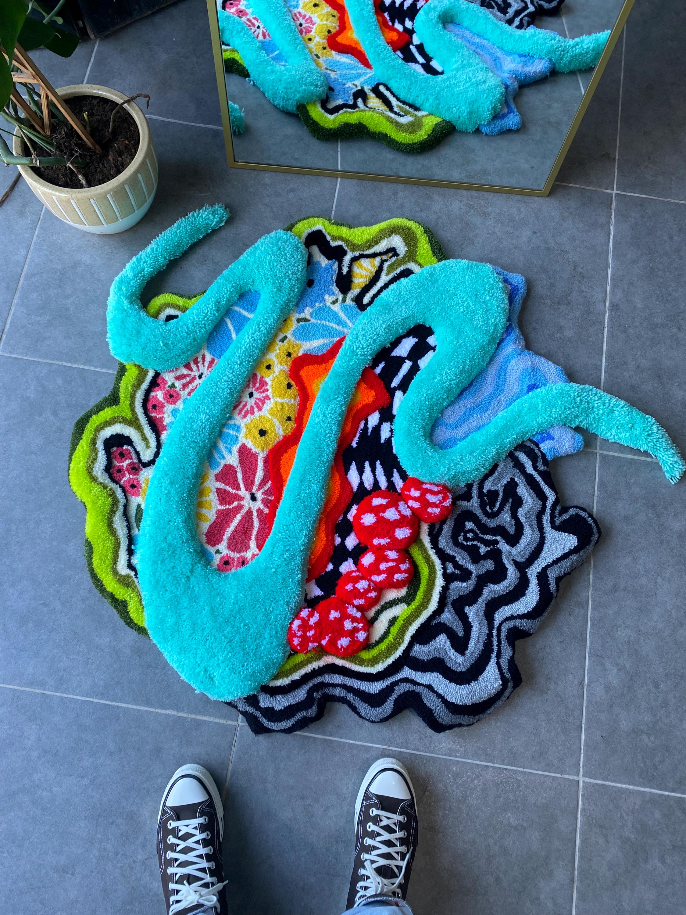 OrnnWorks The Backyard 3D Fluffy Handmade Tufted Rug