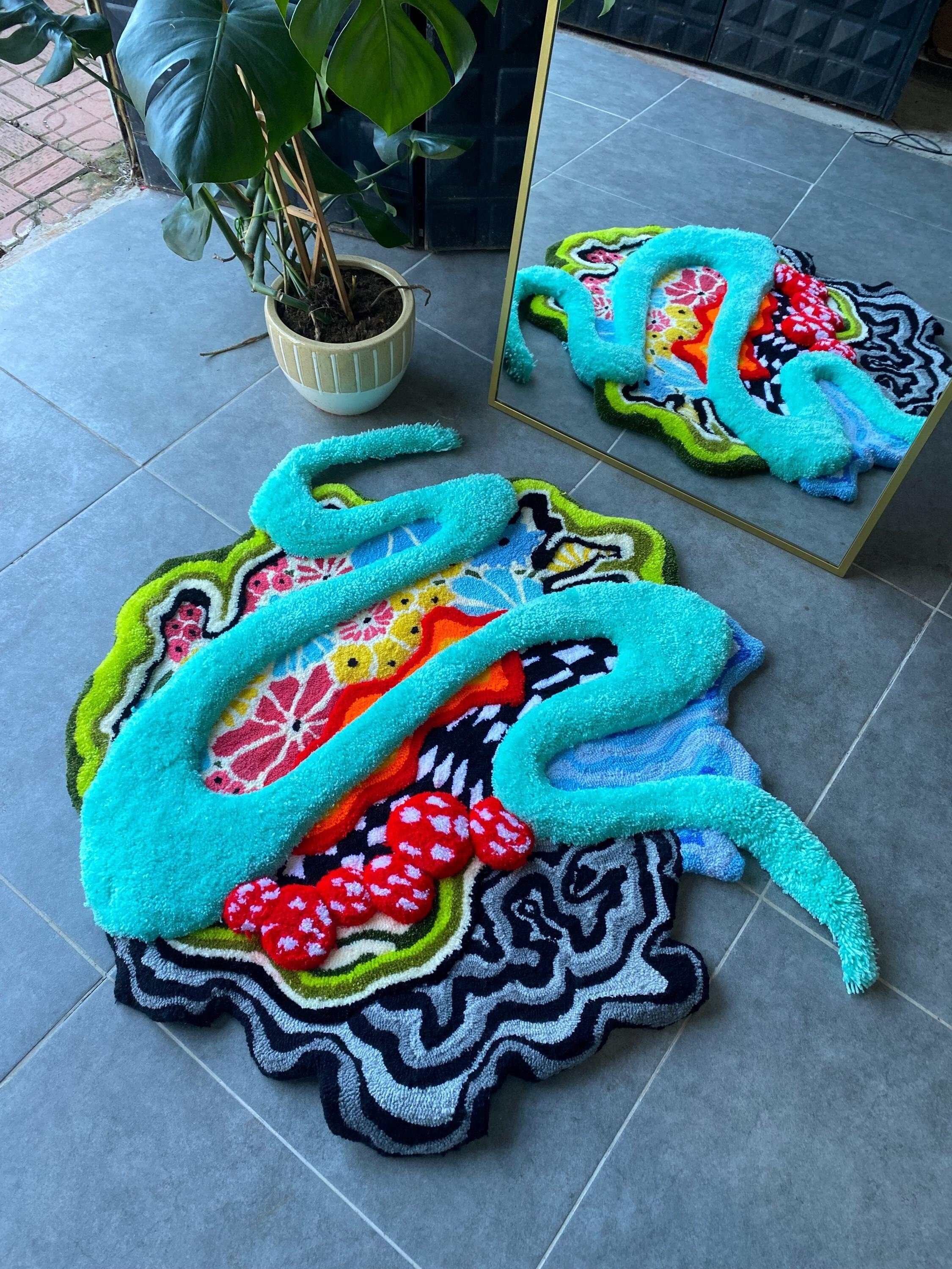 OrnnWorks The Backyard 3D Fluffy Handmade Tufted Rug