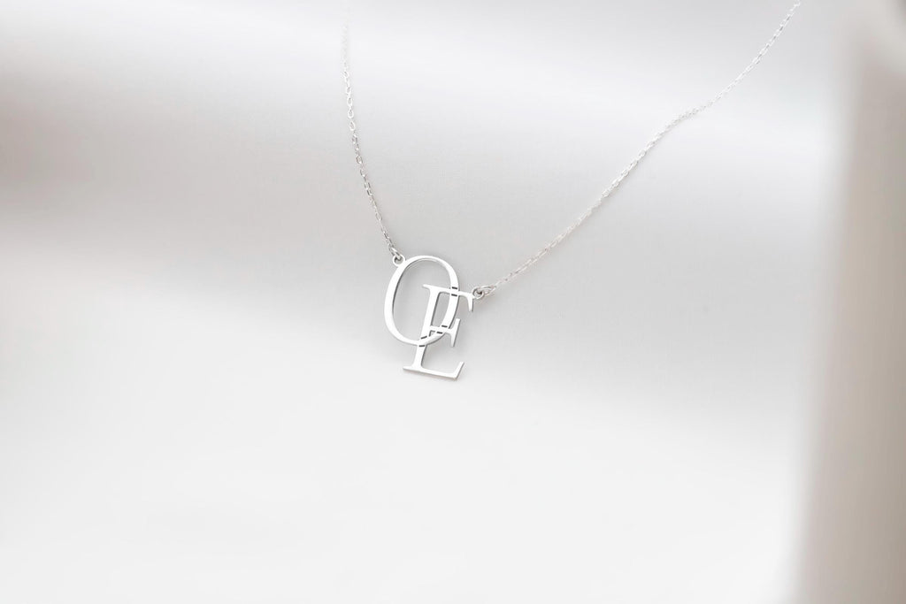 SilverGoldandRose Interlocking Initials Custom Monogram Necklace Brass