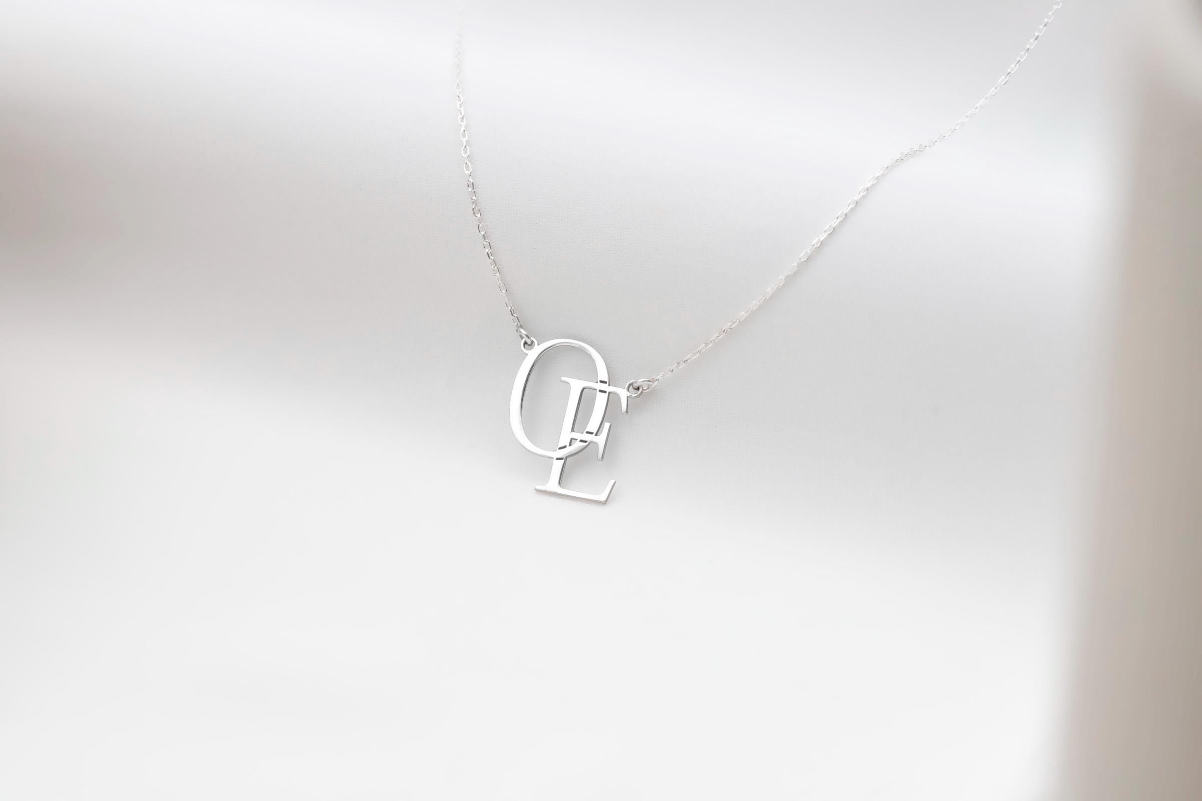 SilverGoldandRose Interlocking Initials Custom Monogram Necklace Brass