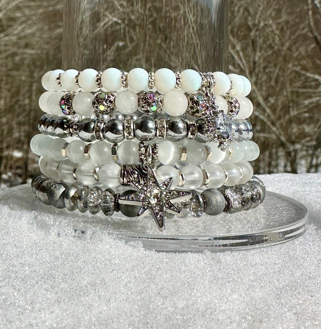 MossberryandStone Winter Wonderland Bracelet Stack With Sparkling Charms