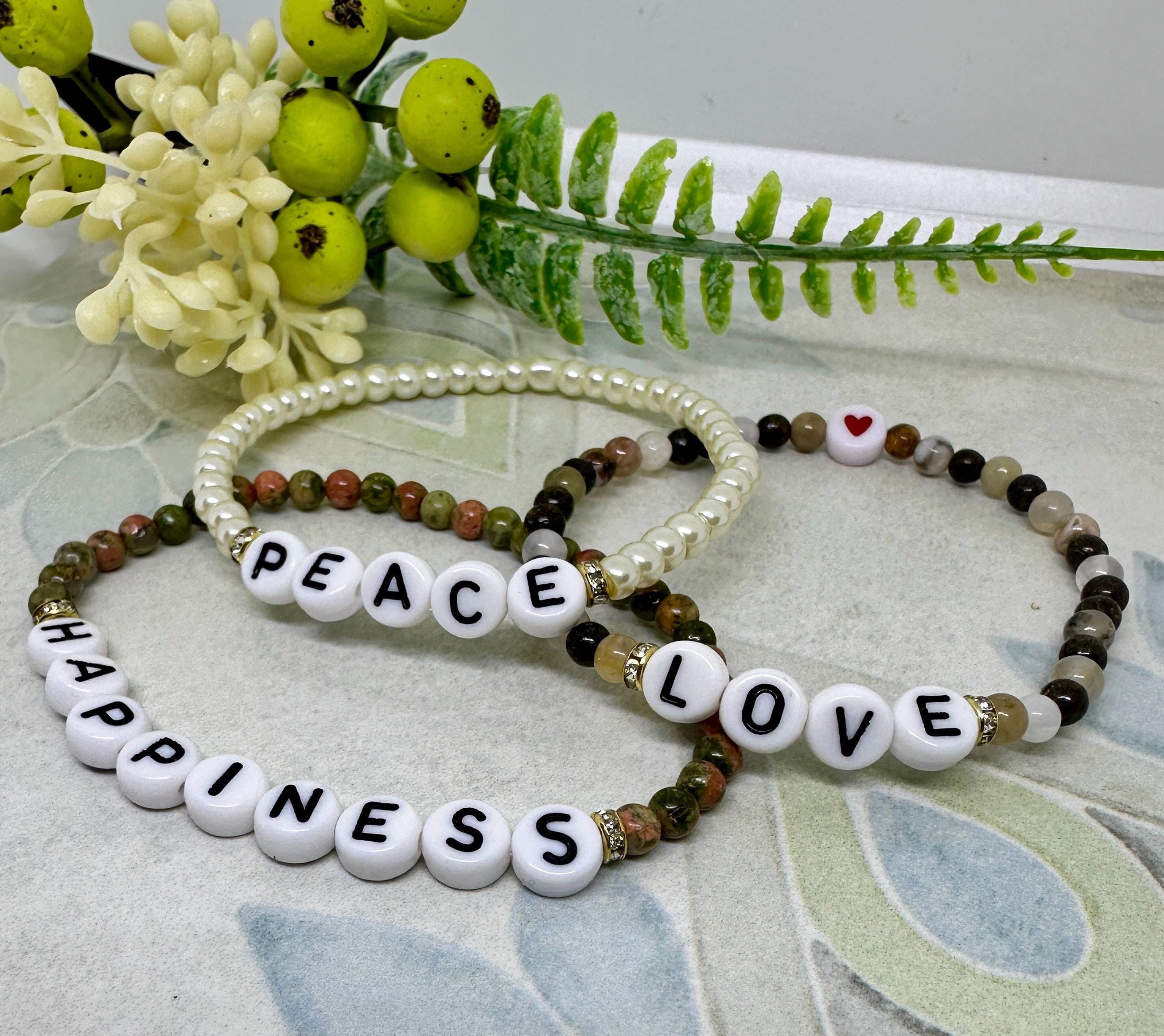 MossberryandStone Peace Love Happiness Beaded Bracelet Set