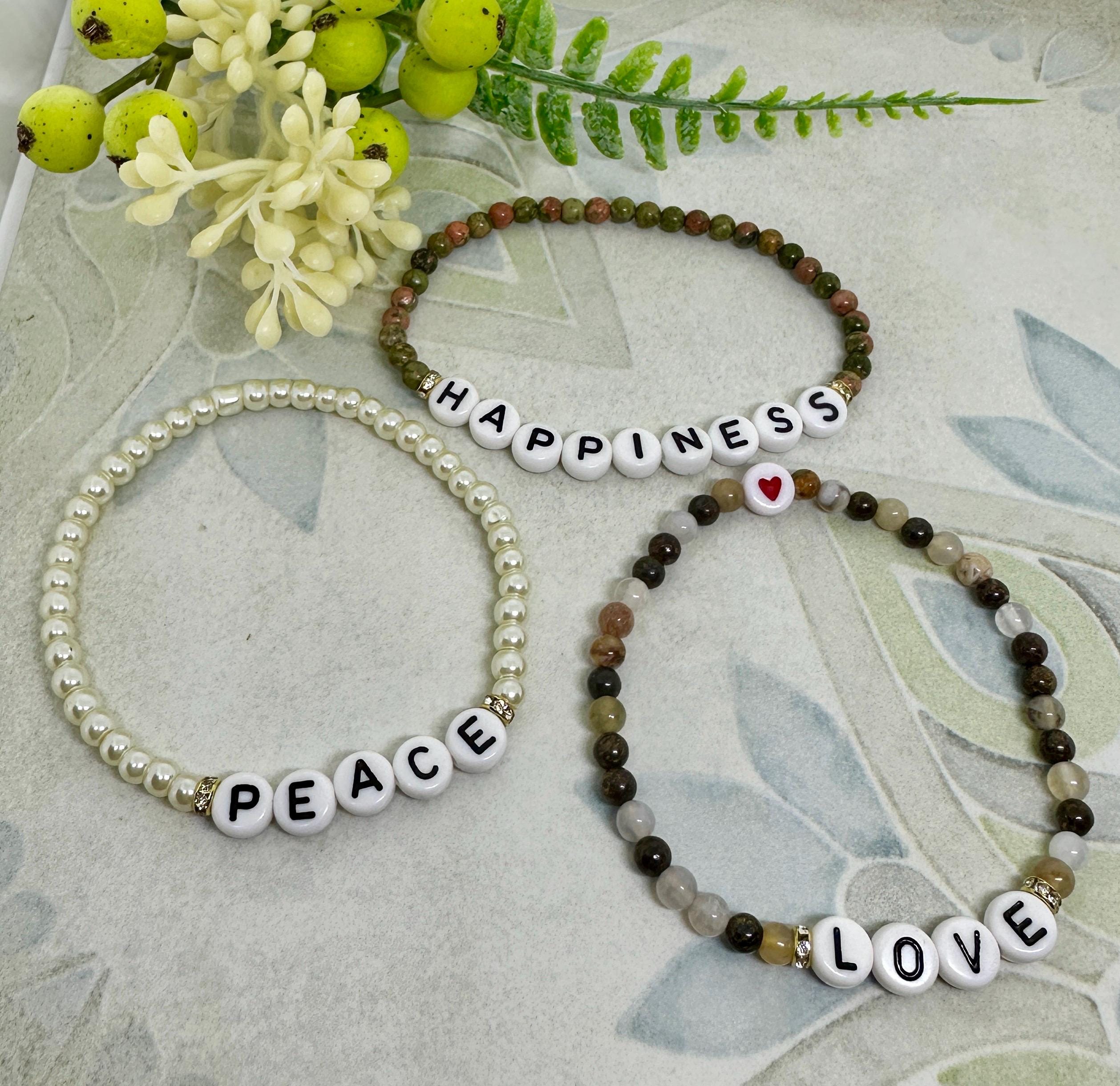 MossberryandStone Peace Love Happiness Beaded Bracelet Set