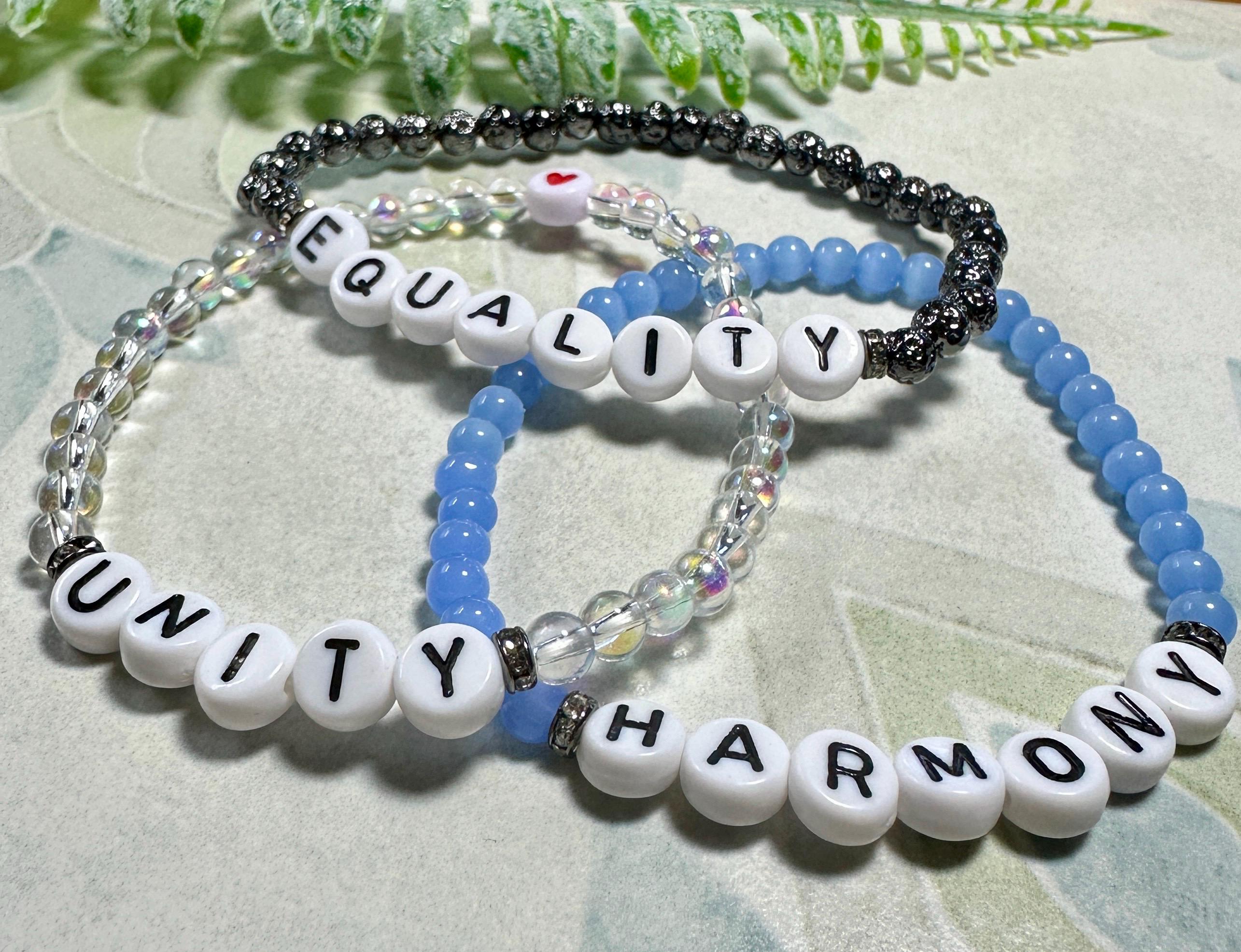 MossberryandStone Harmony Unity Equality Beaded Bracelet Set 4mm Glass 6.5in
