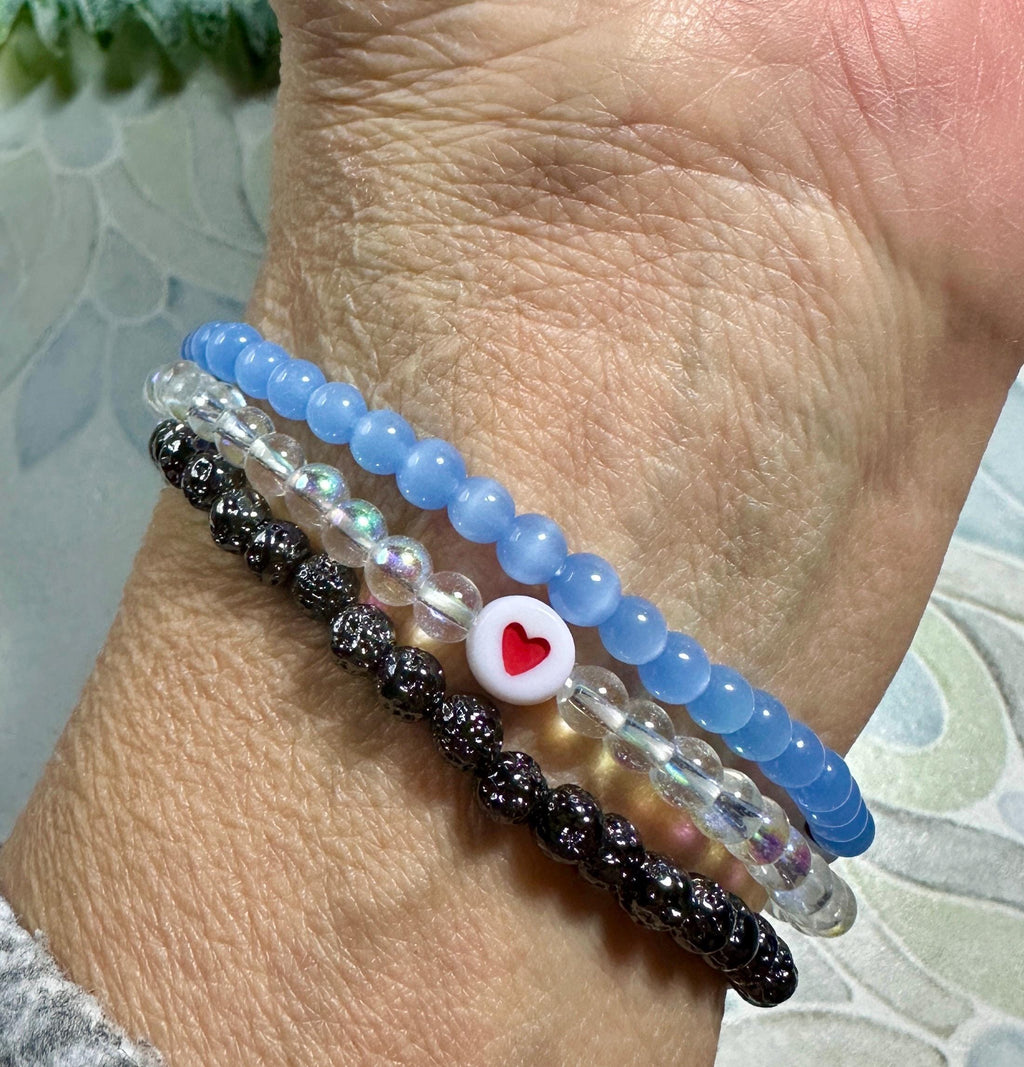 MossberryandStone Harmony Unity Equality Beaded Bracelet Set 4mm Glass 6.5in