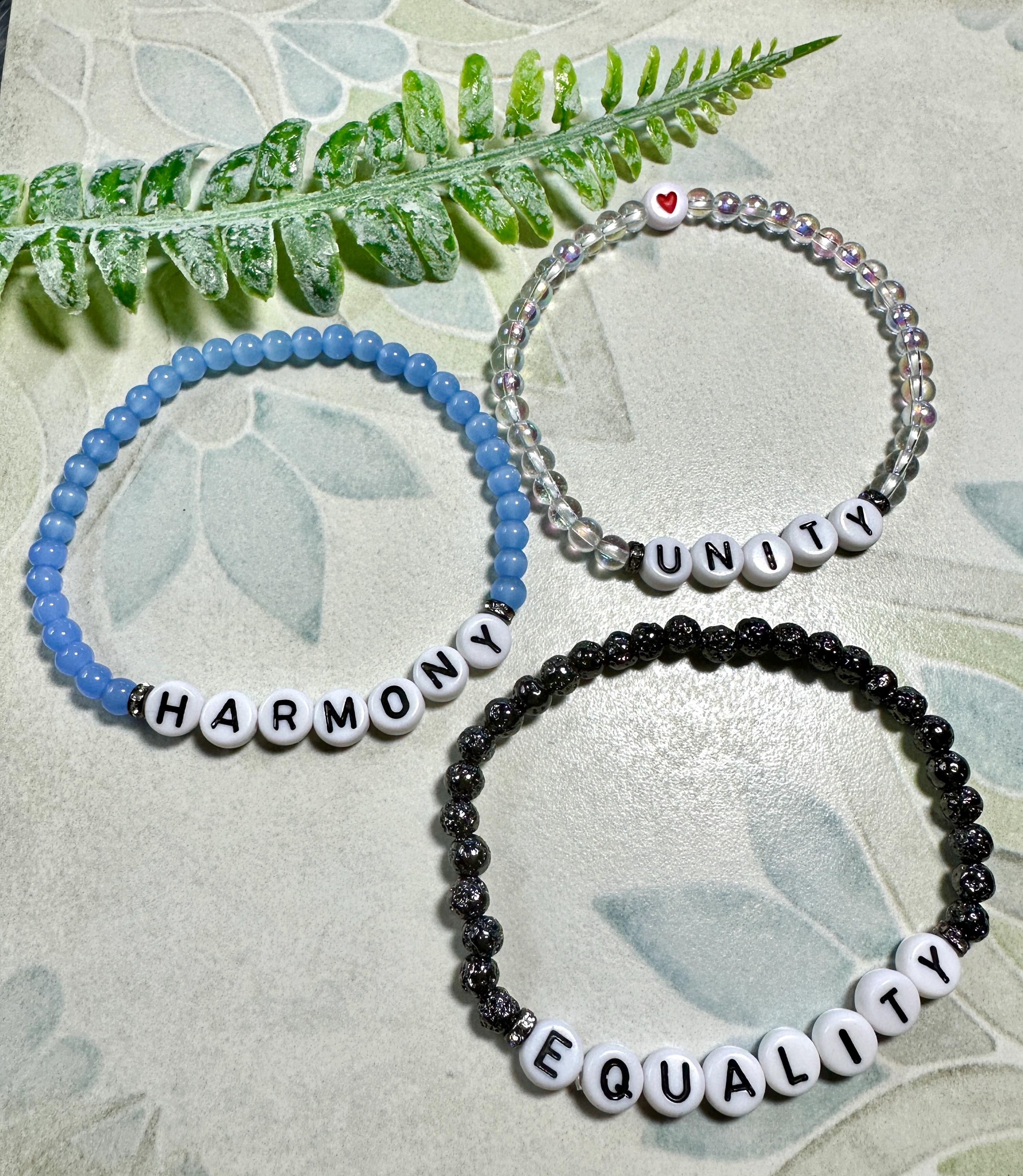 MossberryandStone Harmony Unity Equality Beaded Bracelet Set 4mm Glass 6.5in