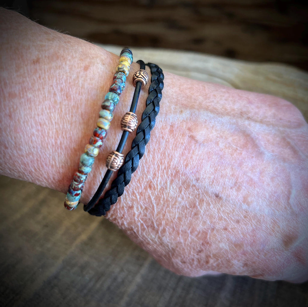 Earthy Boho Braided Leather Wrap Bracelet with Magnetic Clasp