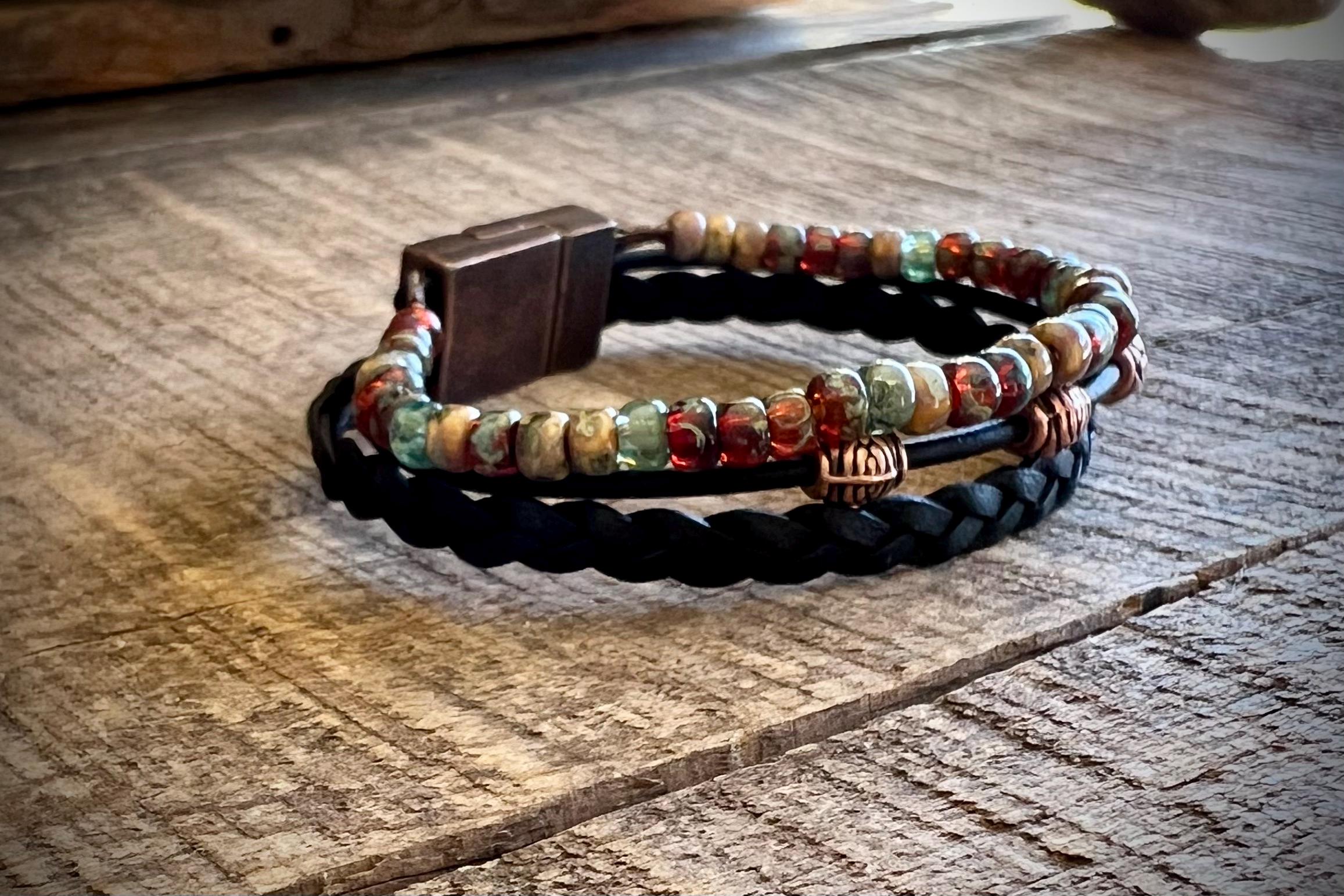 Earthy Boho Braided Leather Wrap Bracelet with Magnetic Clasp