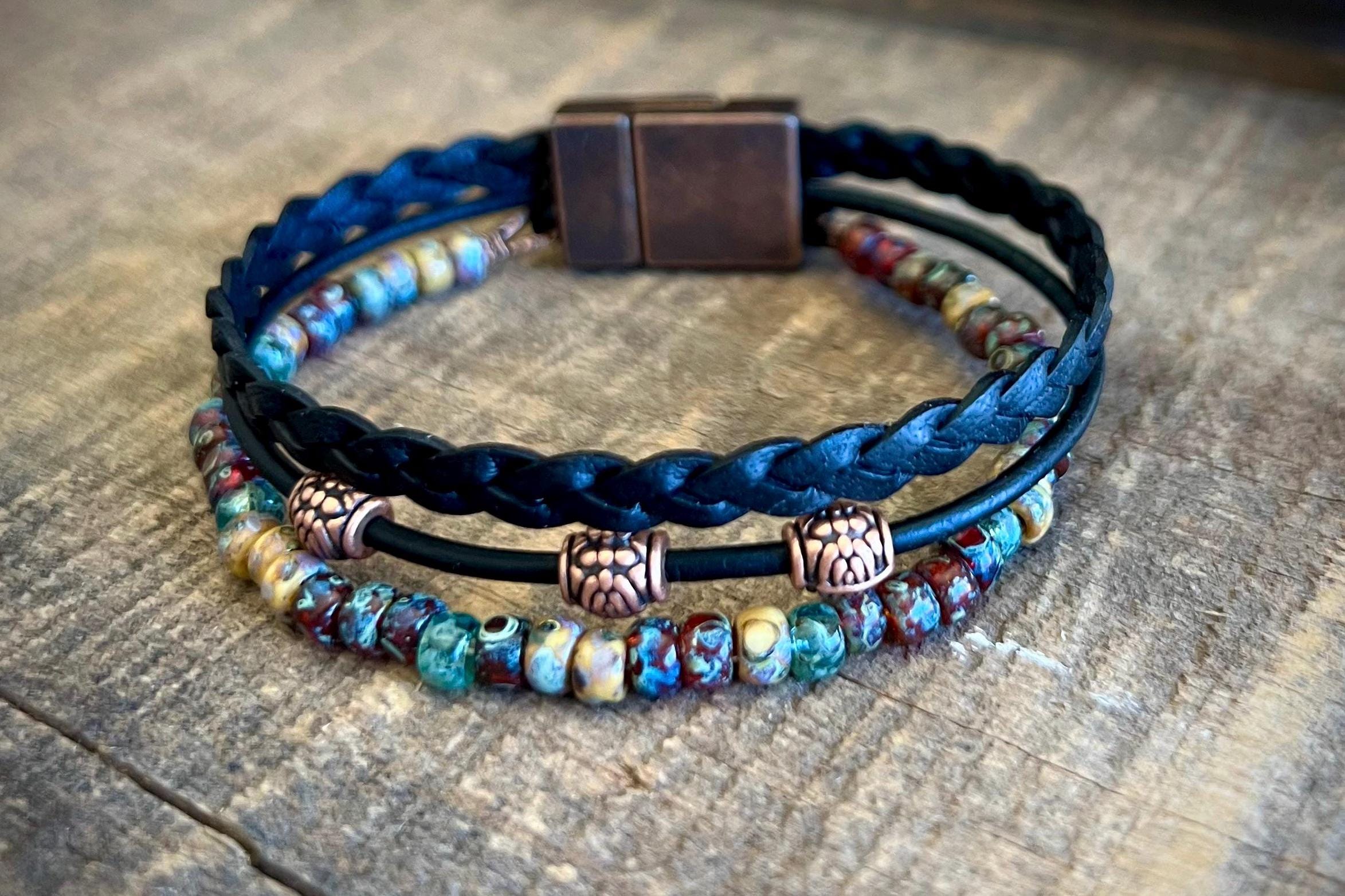 Earthy Boho Braided Leather Wrap Bracelet with Magnetic Clasp
