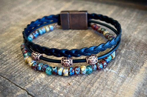 Earthy Boho Braided Leather Wrap Bracelet with Magnetic Clasp
