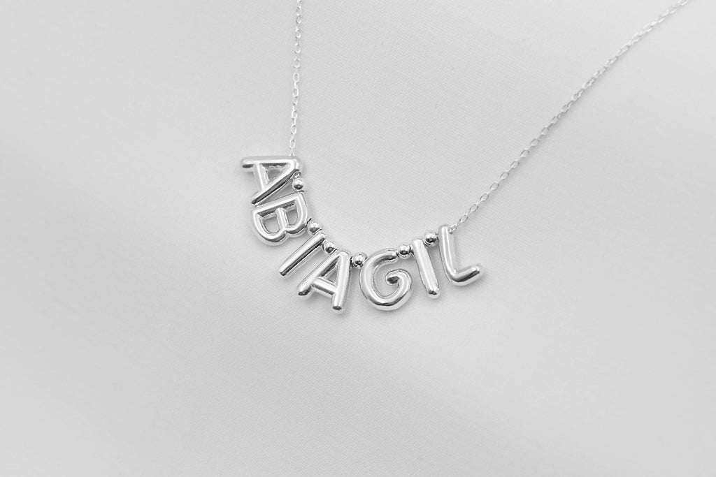 SilverGoldandRose Sterling Silver Balloon Letter Necklace Personalized 3D Beaded