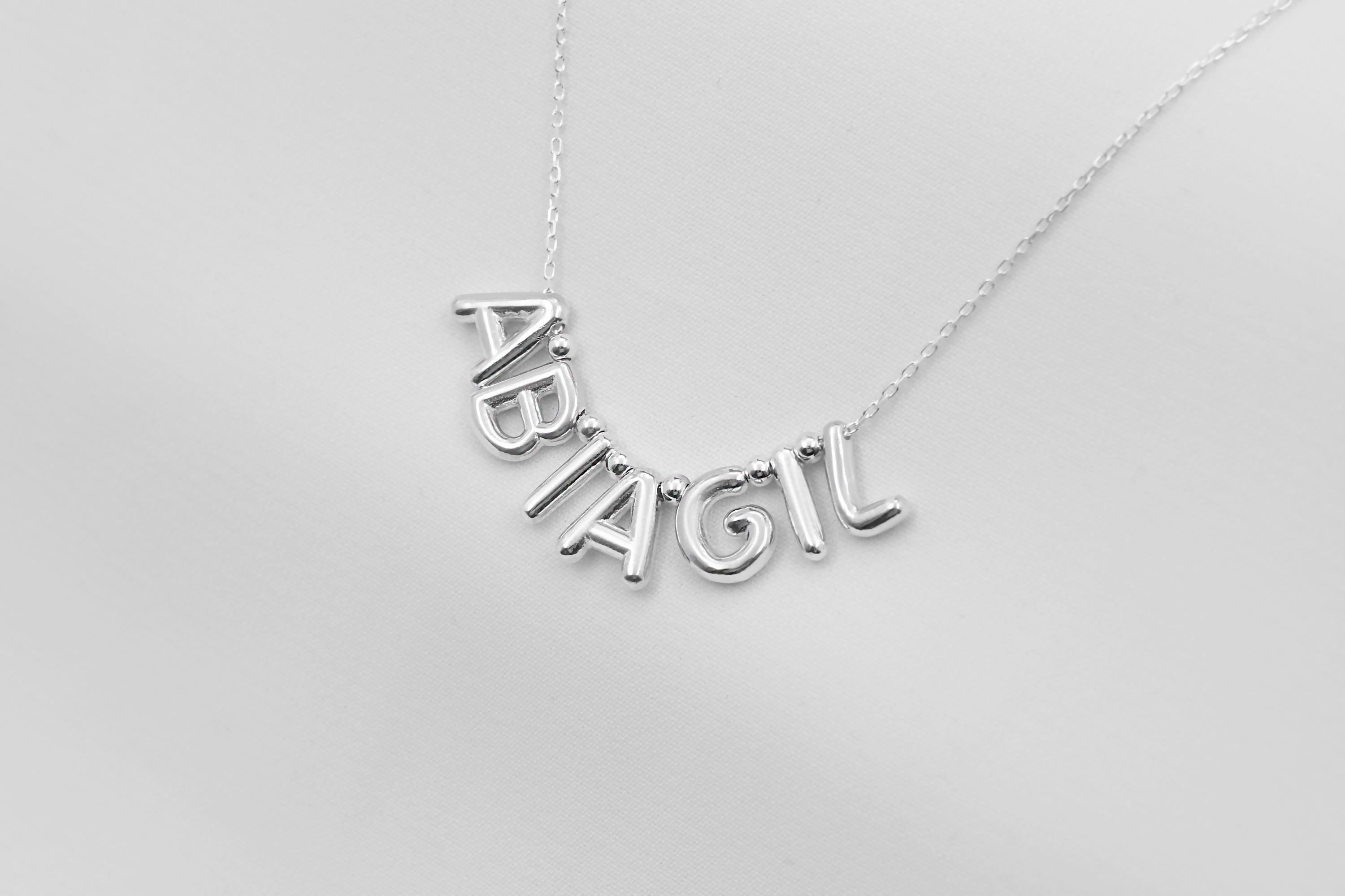 SilverGoldandRose Sterling Silver Balloon Letter Necklace Personalized 3D Beaded