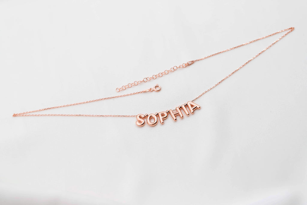 SilverGoldandRose Sterling Silver Balloon Letter Necklace Personalized 3D Beaded