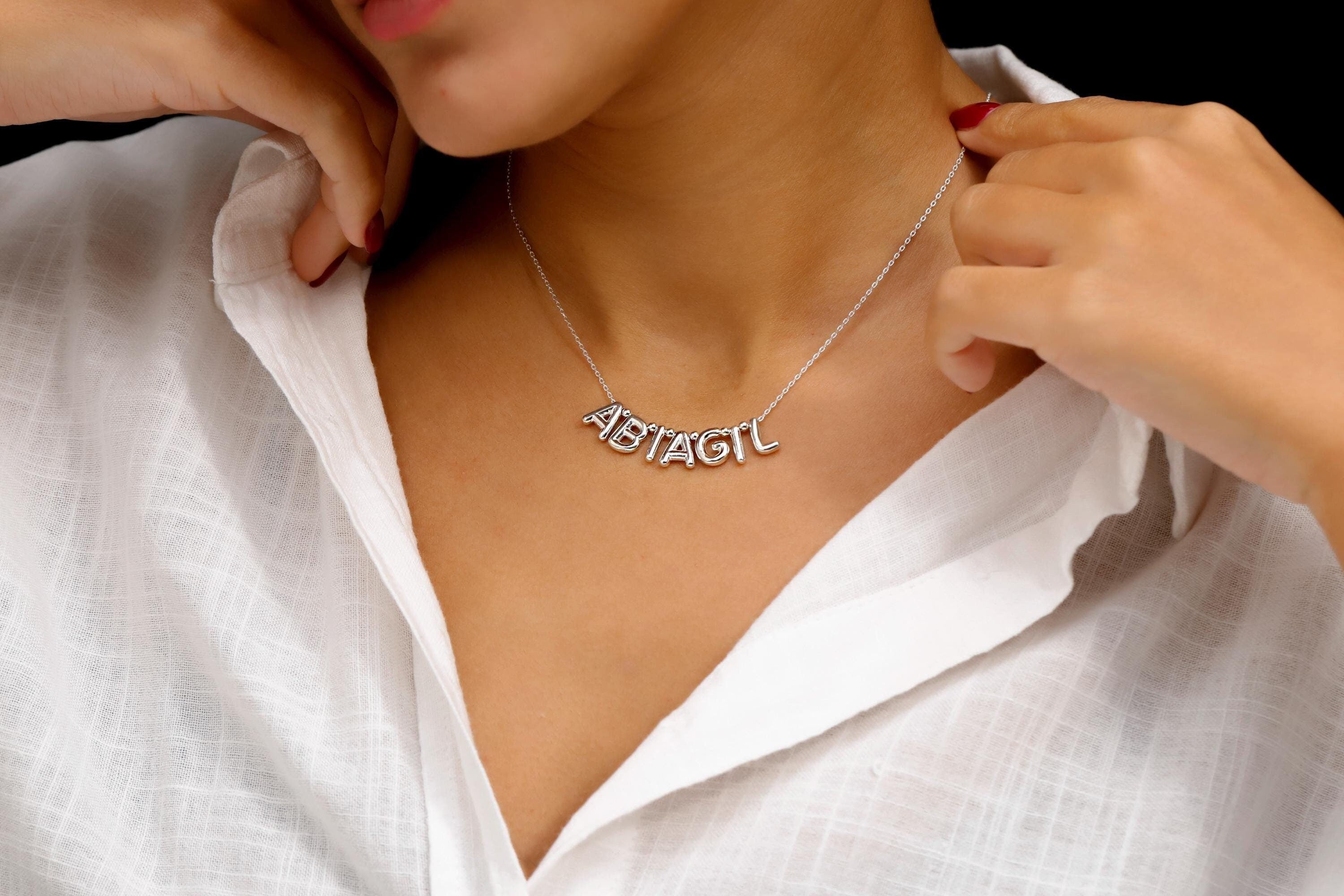SilverGoldandRose Sterling Silver Balloon Letter Necklace Personalized 3D Beaded