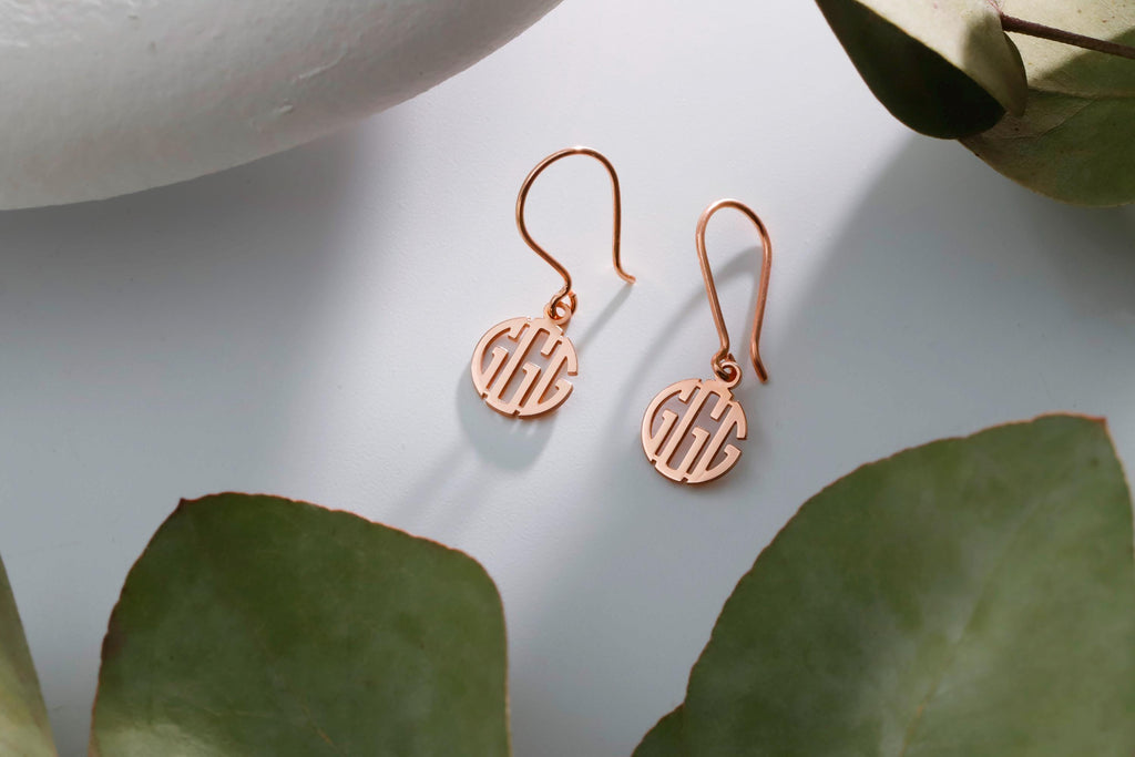 SilverGoldandRose 925 Sterling Silver Initial Dangle Earrings Personalized Monogram 0.6in