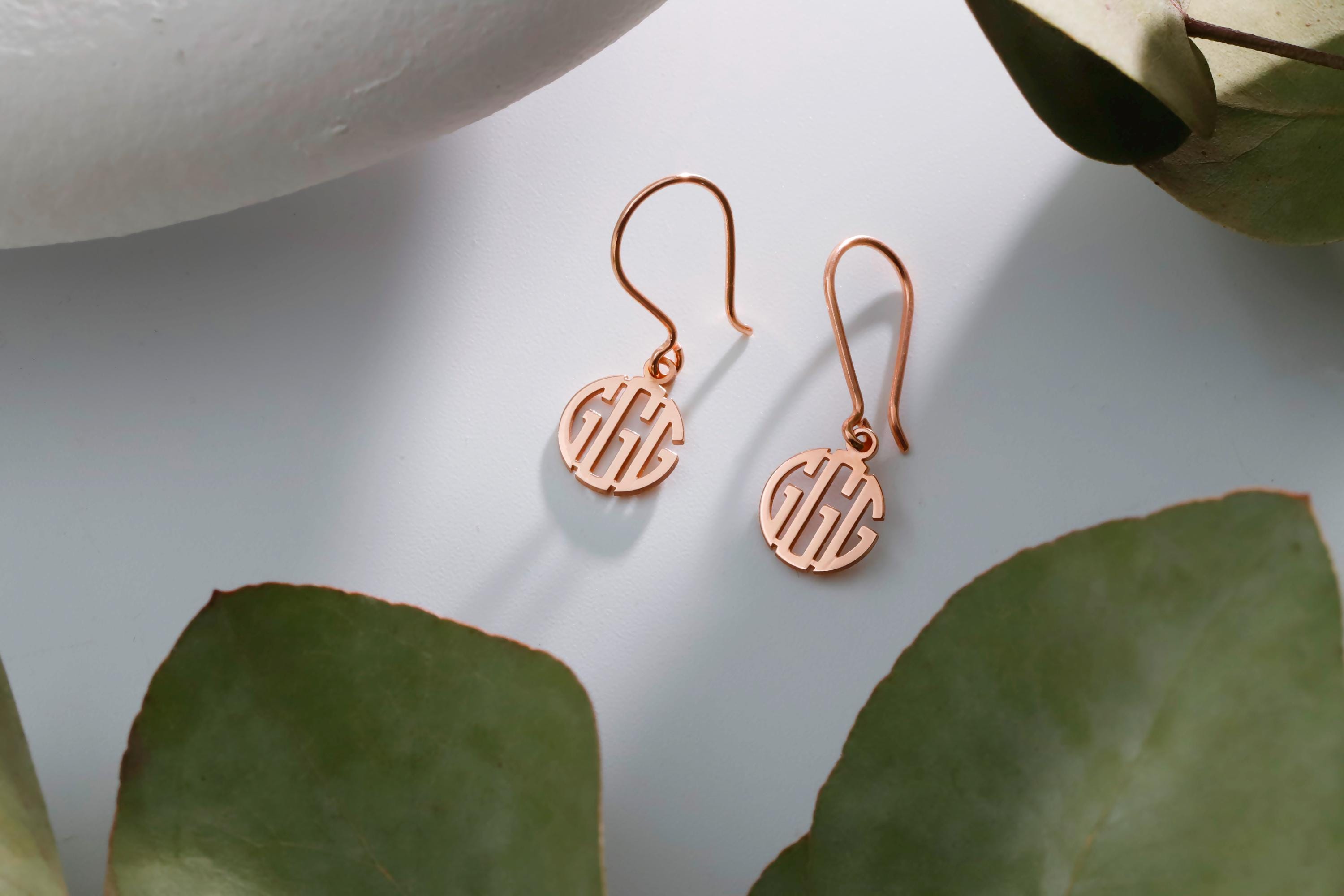 SilverGoldandRose 925 Sterling Silver Initial Dangle Earrings Personalized Monogram 0.6in