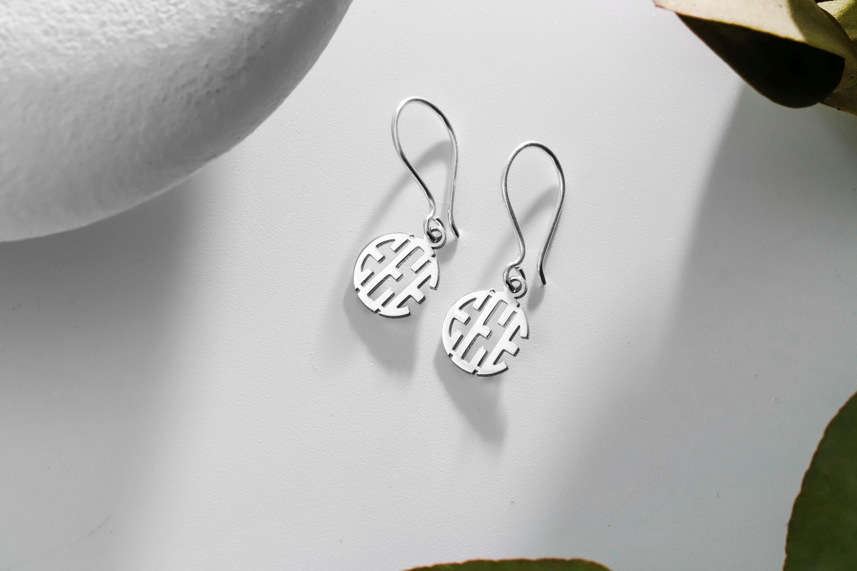 SilverGoldandRose 925 Sterling Silver Initial Dangle Earrings Personalized Monogram 0.6in