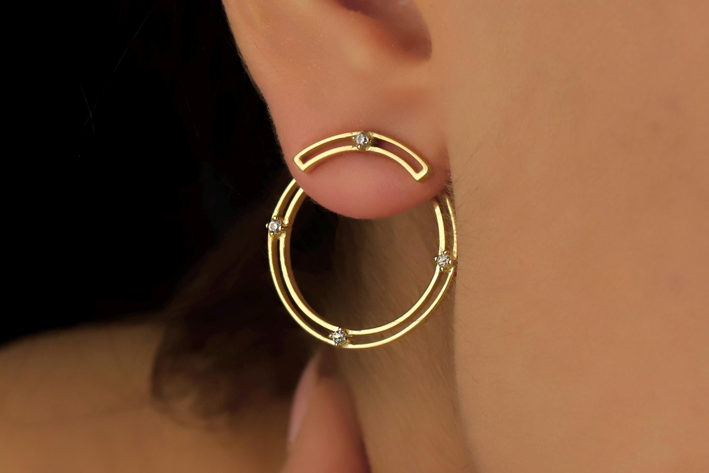 Sterling Silver CZ Diamond Ear Jacket Earrings: Dainty Geometric Jewelry