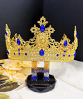 HappyJewelryWorld Gold Lion King Crown Blue Crystal Tiara XL 23.5in