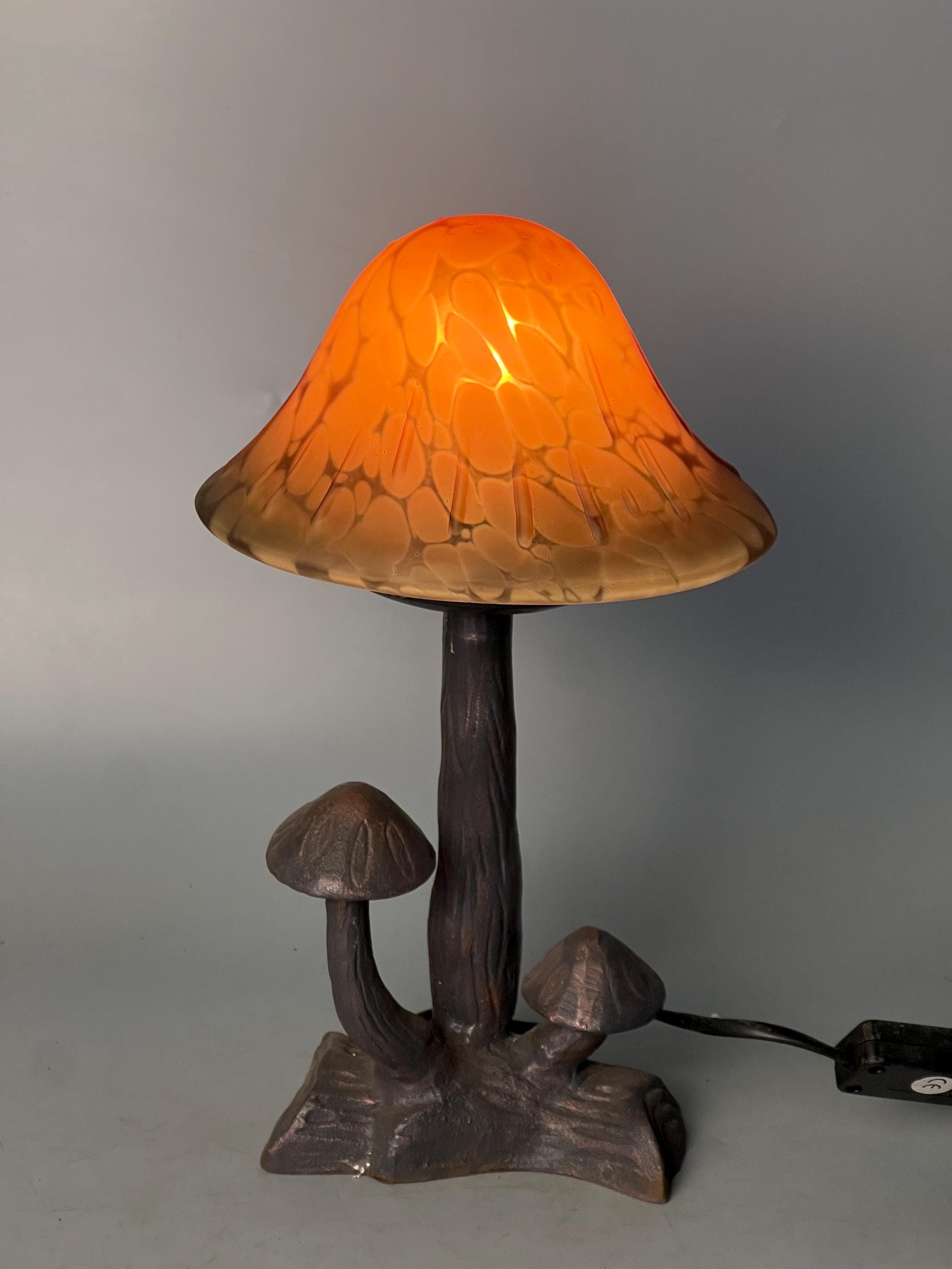 U2Antique Mushroom Stained Glass Table Lamp Fairy Figurine 12in