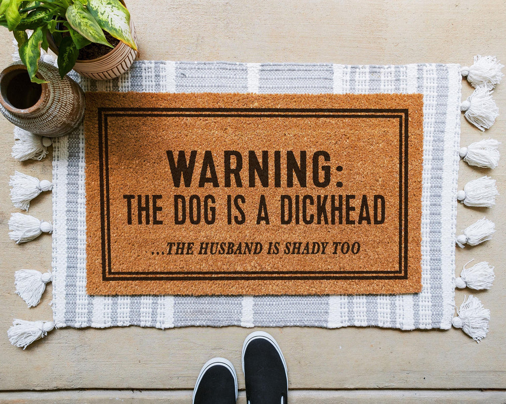 Warning Dog Is An Asshole Customizable Coir Doormat
