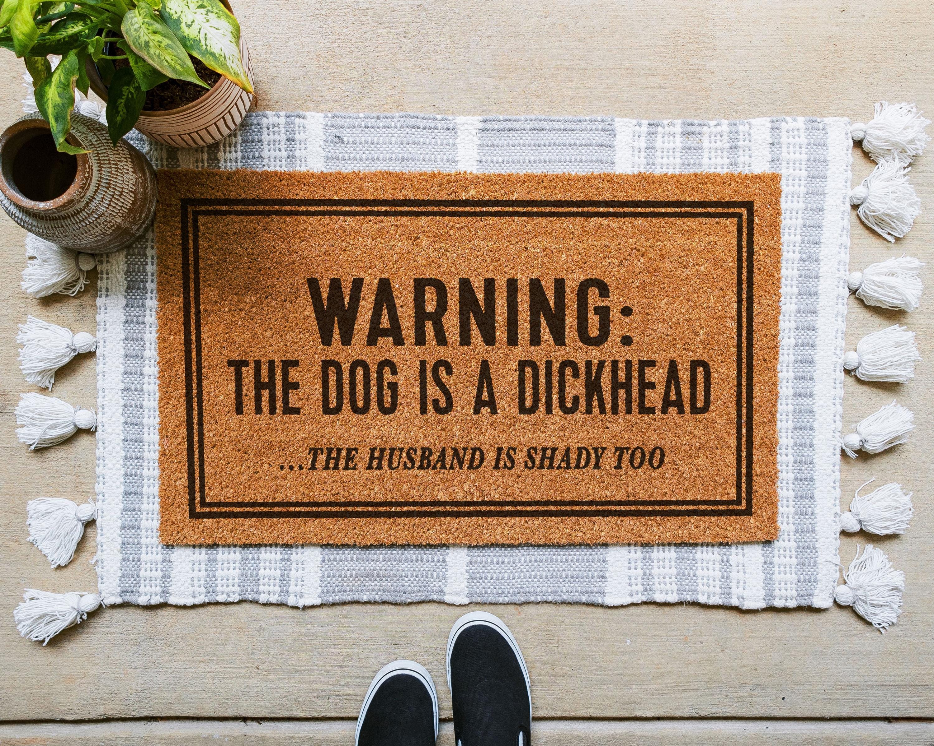 Warning Dog Is An Asshole Customizable Coir Doormat