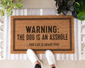 Warning Dog Is An Asshole Customizable Coir Doormat