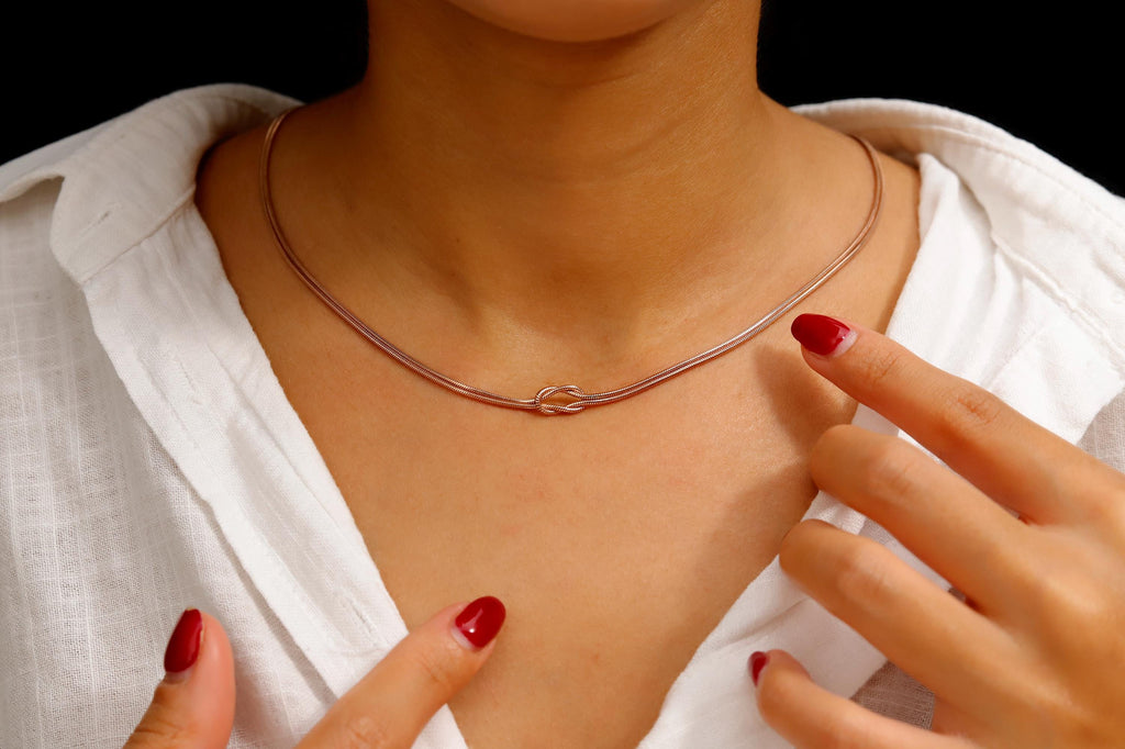 SilverGoldandRose 14K Gold Love Knot Necklace Handmade Sterling Silver Chain