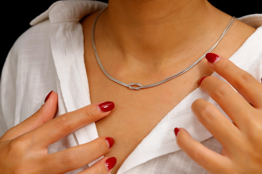 SilverGoldandRose 14K Gold Love Knot Necklace Handmade Sterling Silver Chain