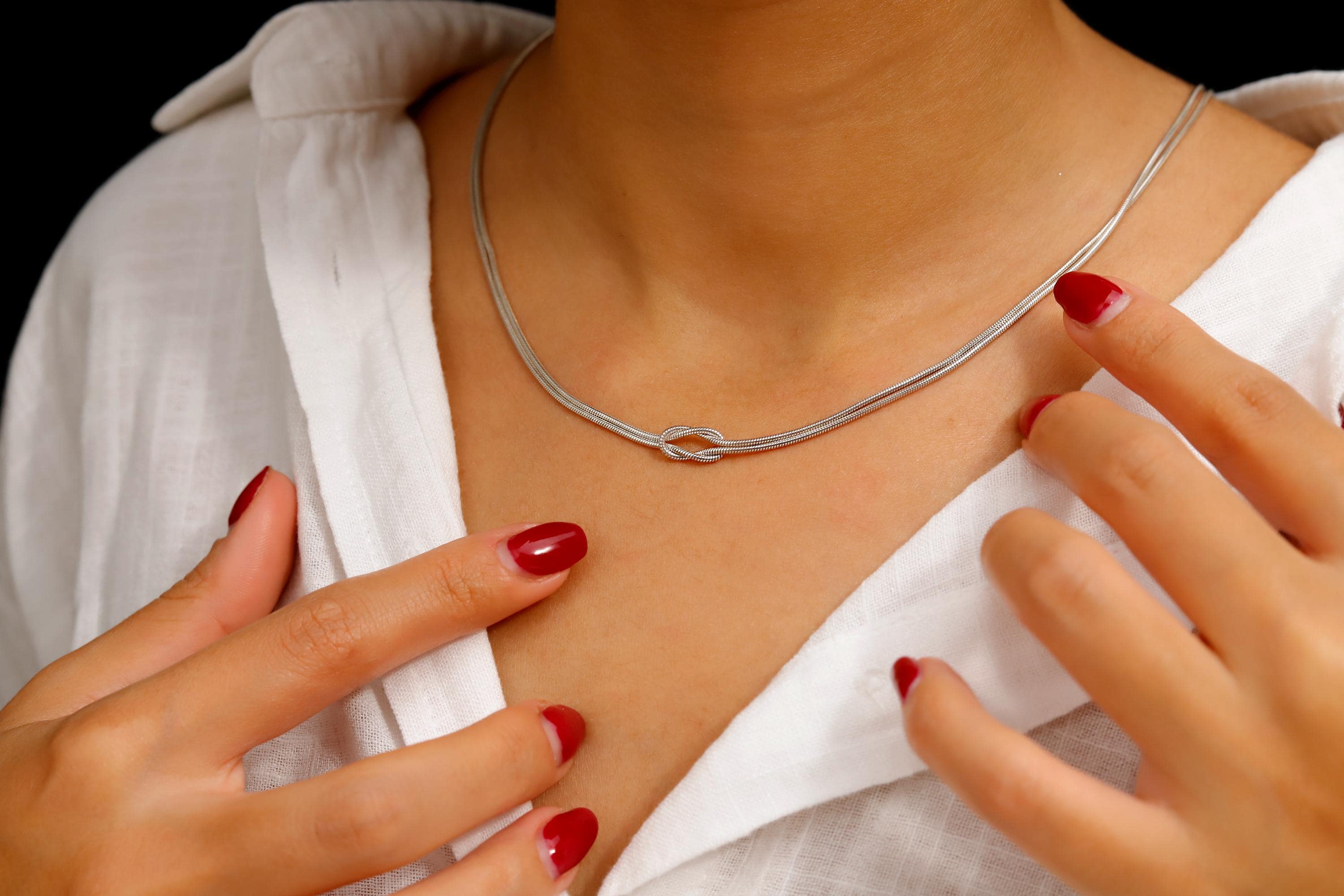 SilverGoldandRose 14K Gold Love Knot Necklace Handmade Sterling Silver Chain