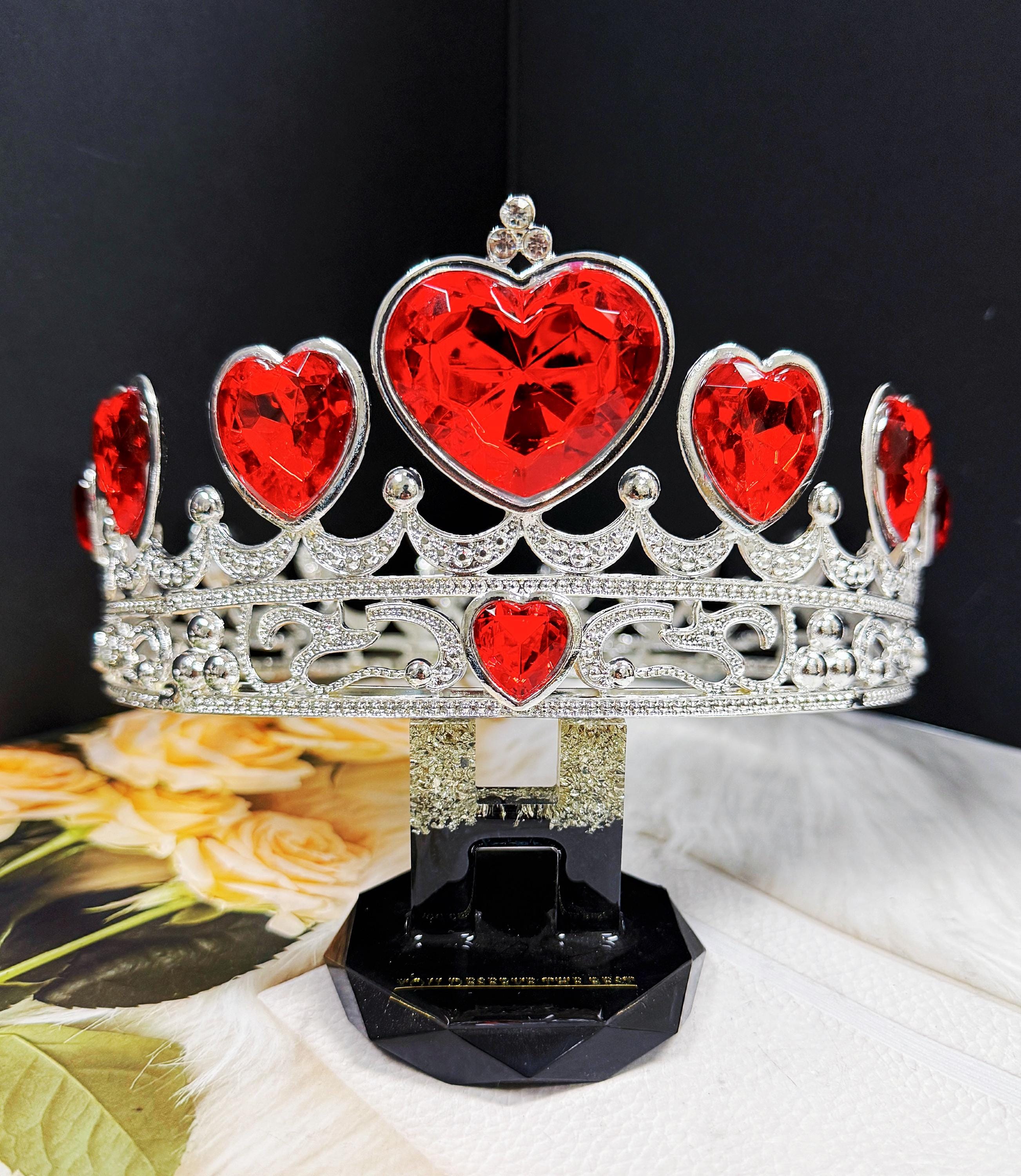 HappyJewelryWorld Red Heart Rhinestone Crown Valentine