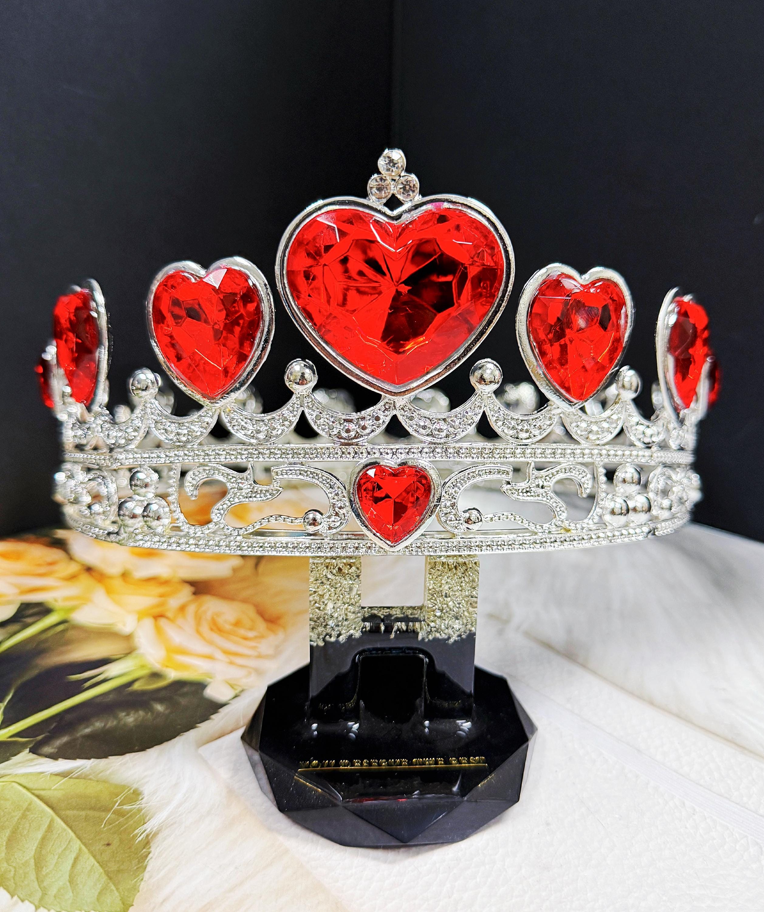 HappyJewelryWorld Red Heart Rhinestone Crown Valentine