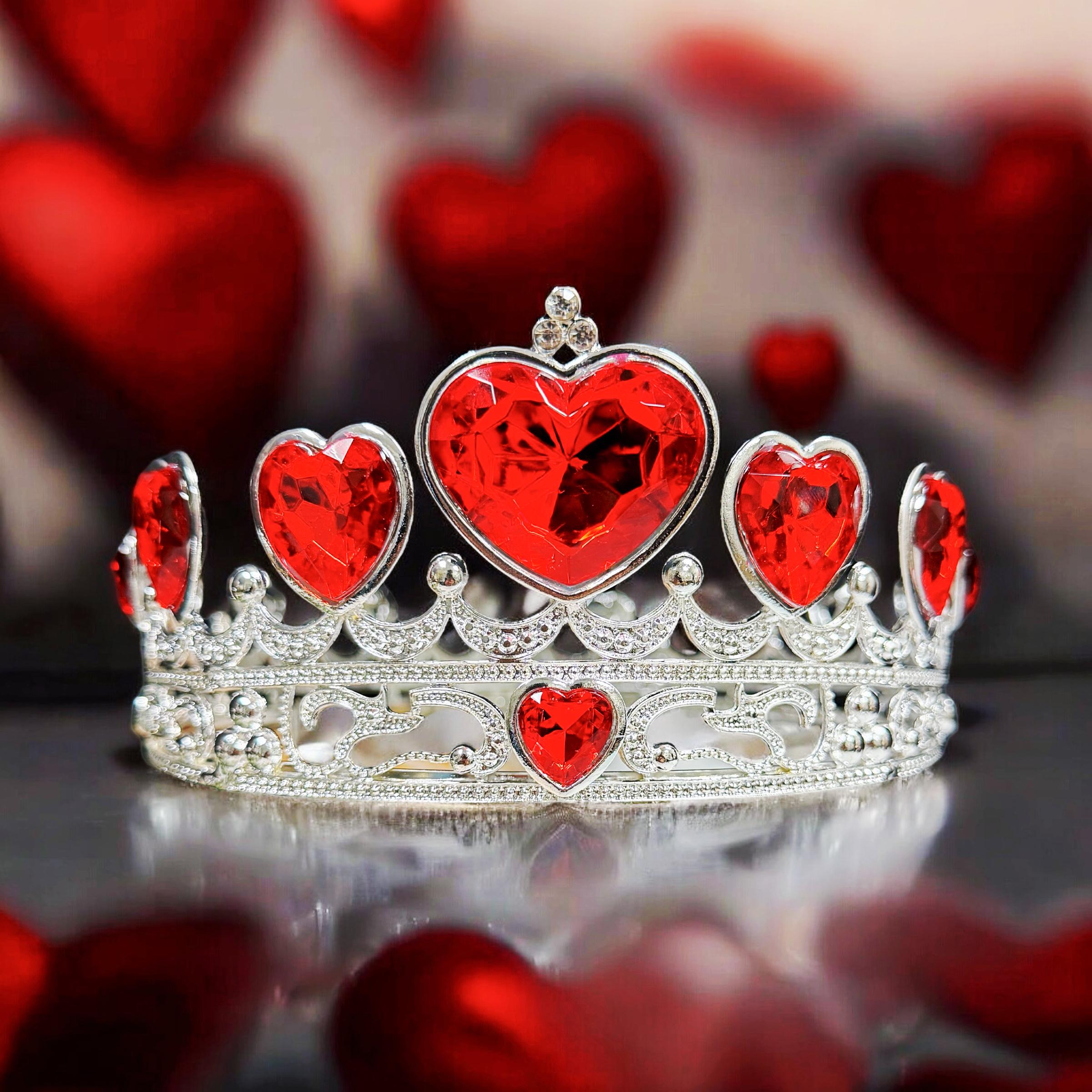 HappyJewelryWorld Red Heart Rhinestone Crown Valentine