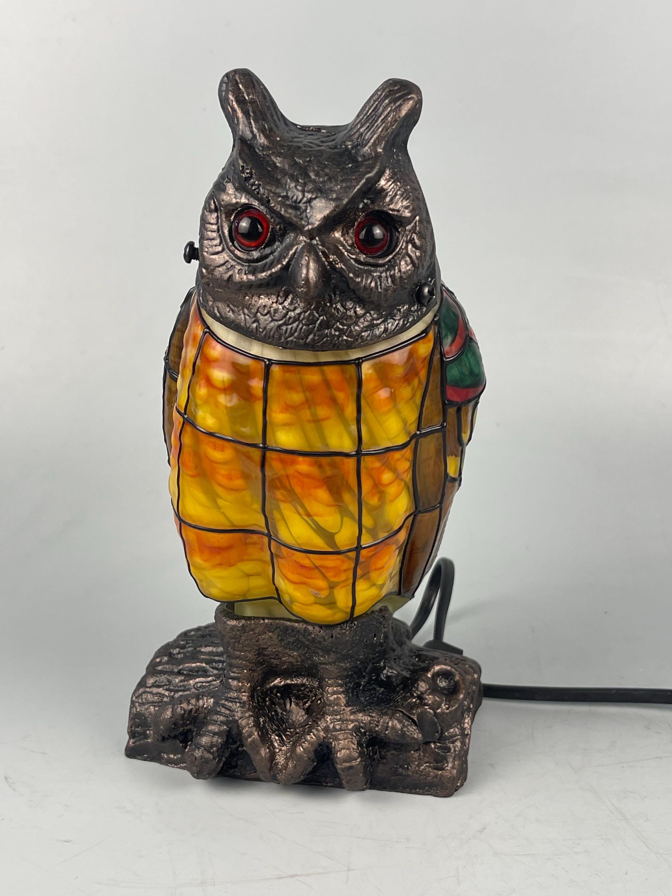 U2Antique Night Owl Stained Glass Tiffany Table Lamp 10in