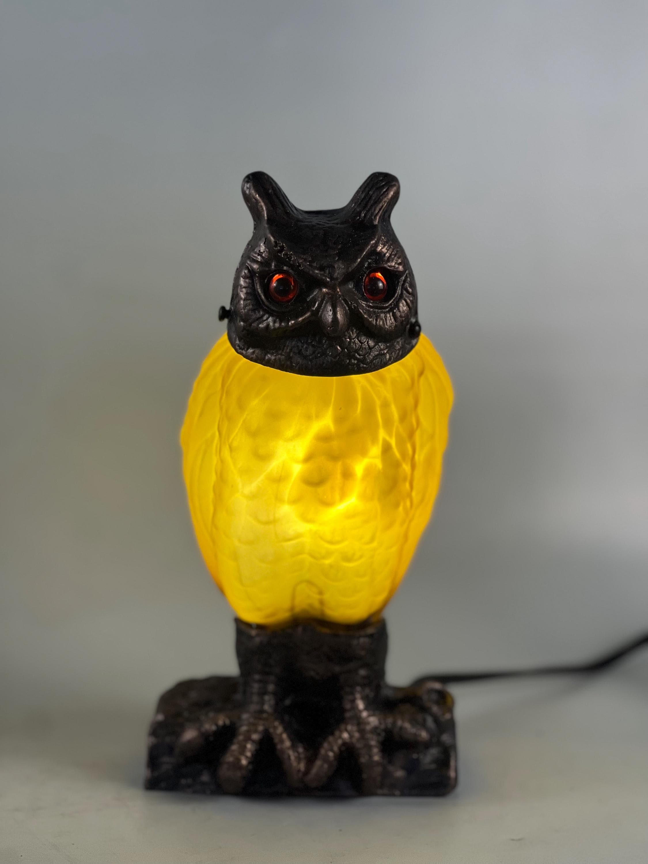 U2Antique Night Owl Stained Glass Tiffany Table Lamp 10in