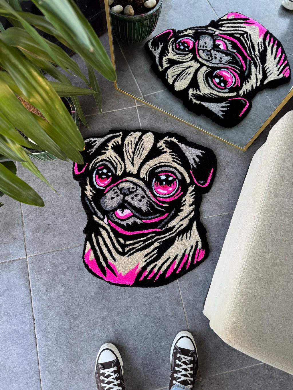 OrnnWorks Cute Pug Fluffy Tufted Rug Handmade
