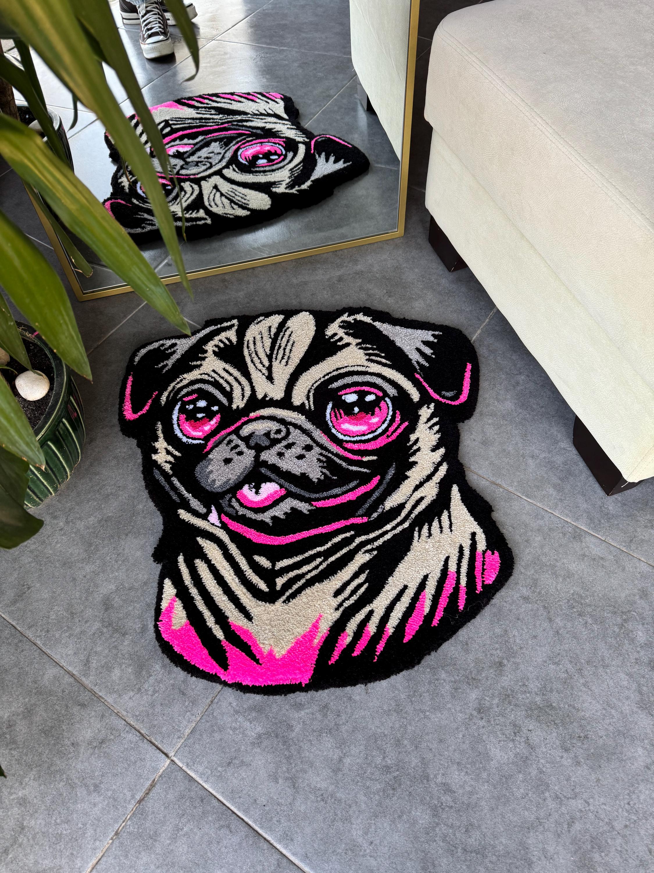 OrnnWorks Cute Pug Fluffy Tufted Rug Handmade