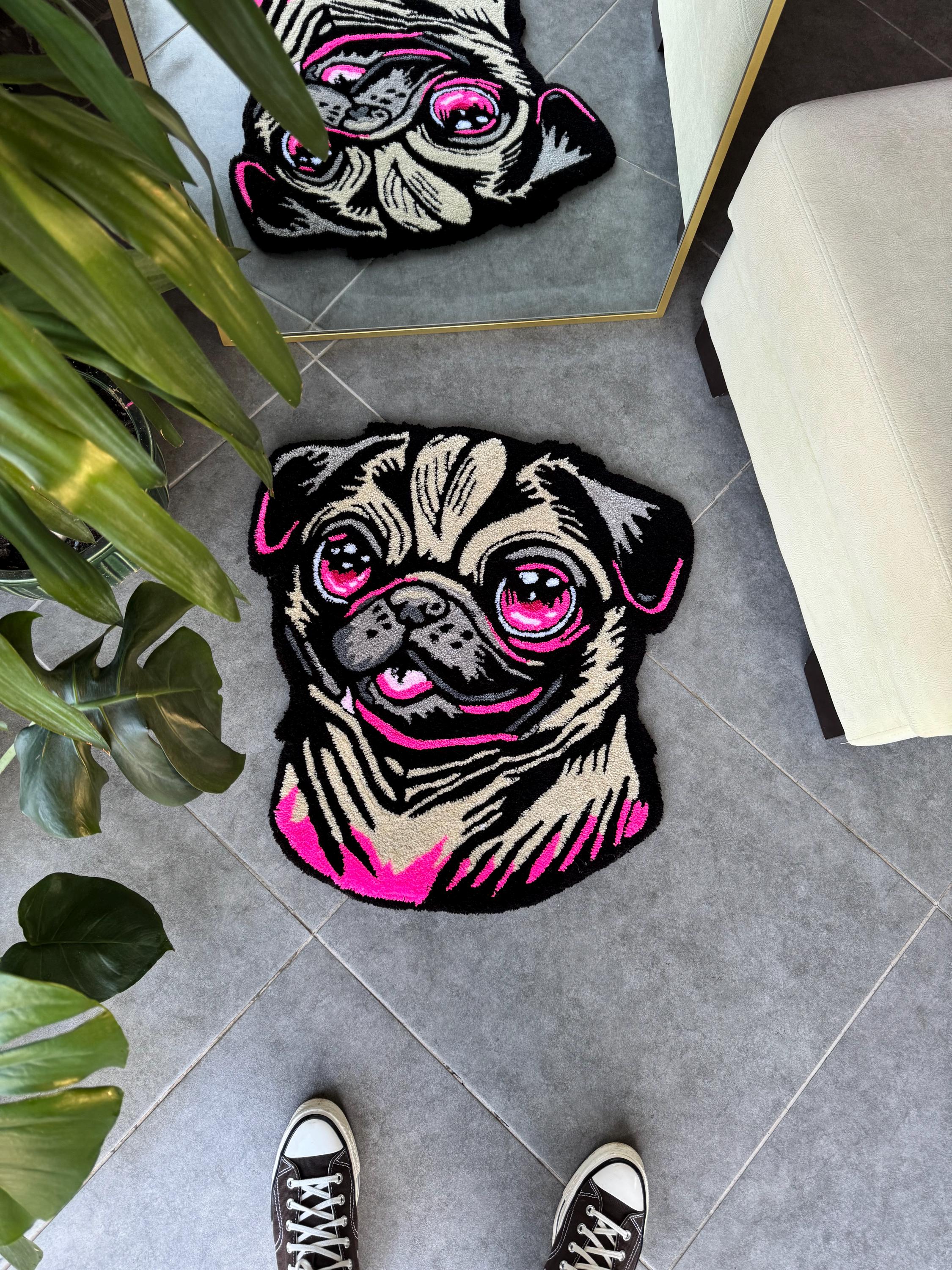OrnnWorks Cute Pug Fluffy Tufted Rug Handmade