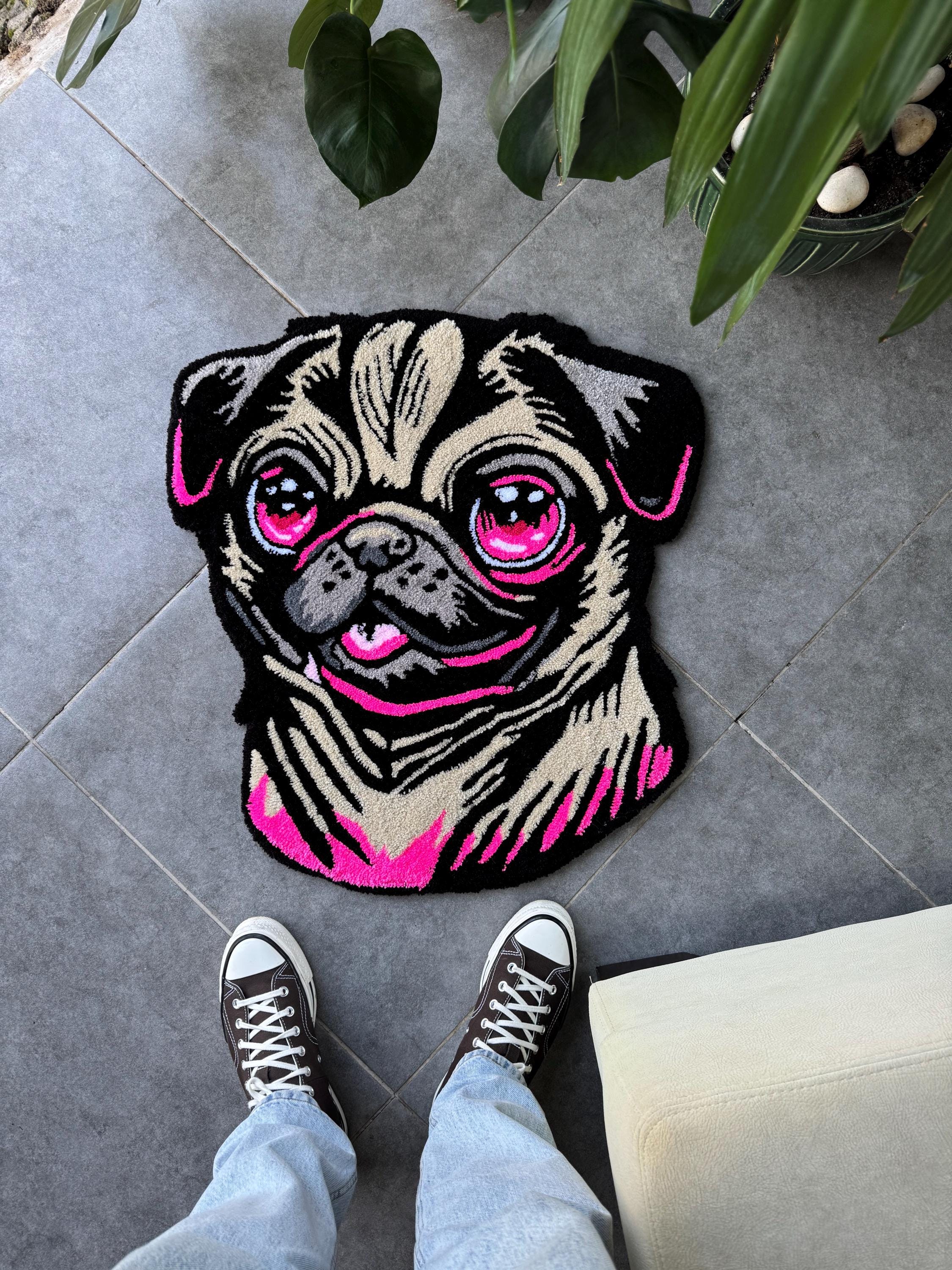 OrnnWorks Cute Pug Fluffy Tufted Rug Handmade