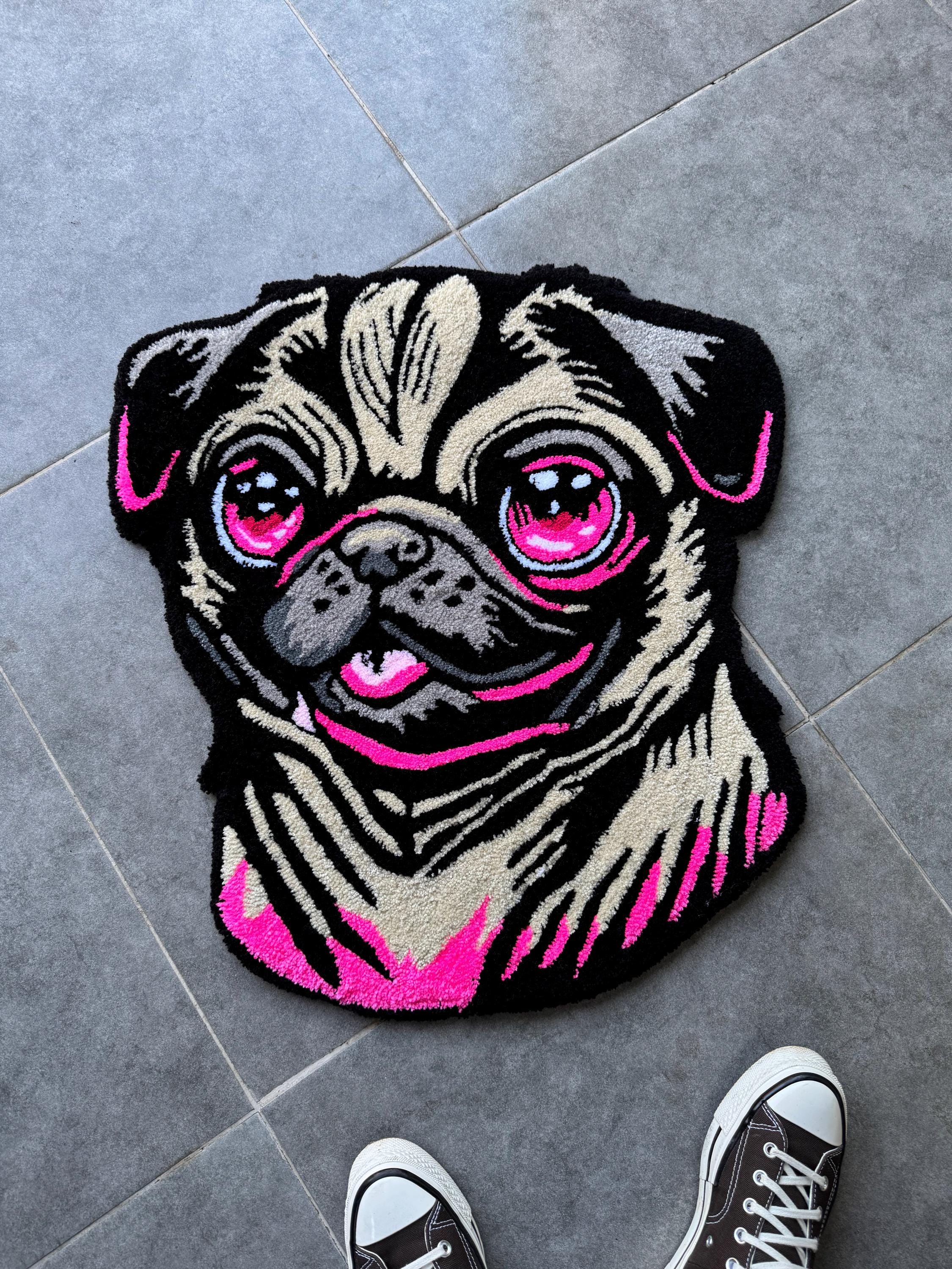 OrnnWorks Cute Pug Fluffy Tufted Rug Handmade