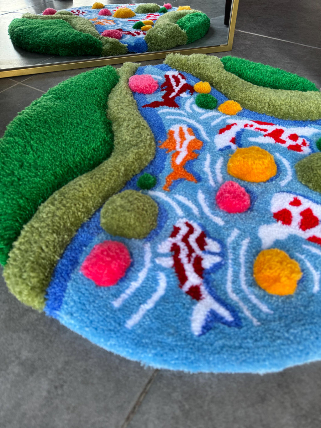 OrnnWorks Koi Fish & Moss 3D Fluffy Tufted Rug